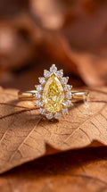 5 Carat Yellow Pear Cut Lab Diamond Engagement Ring – 14k Gold Sunburst Halo