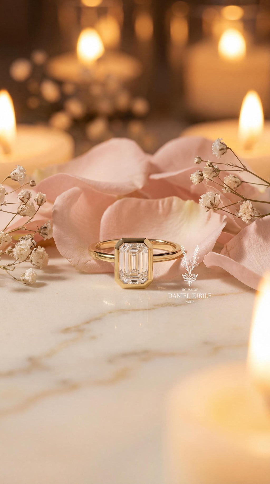 Emerald Cut Lab Diamond Engagement Ring – 14k Gold Bezel Set Solitaire