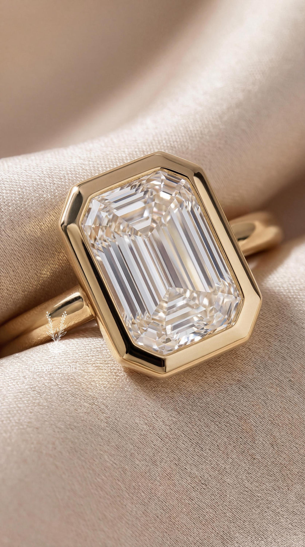 Emerald Cut Lab Diamond Engagement Ring – 14k Gold Bezel Set Solitaire