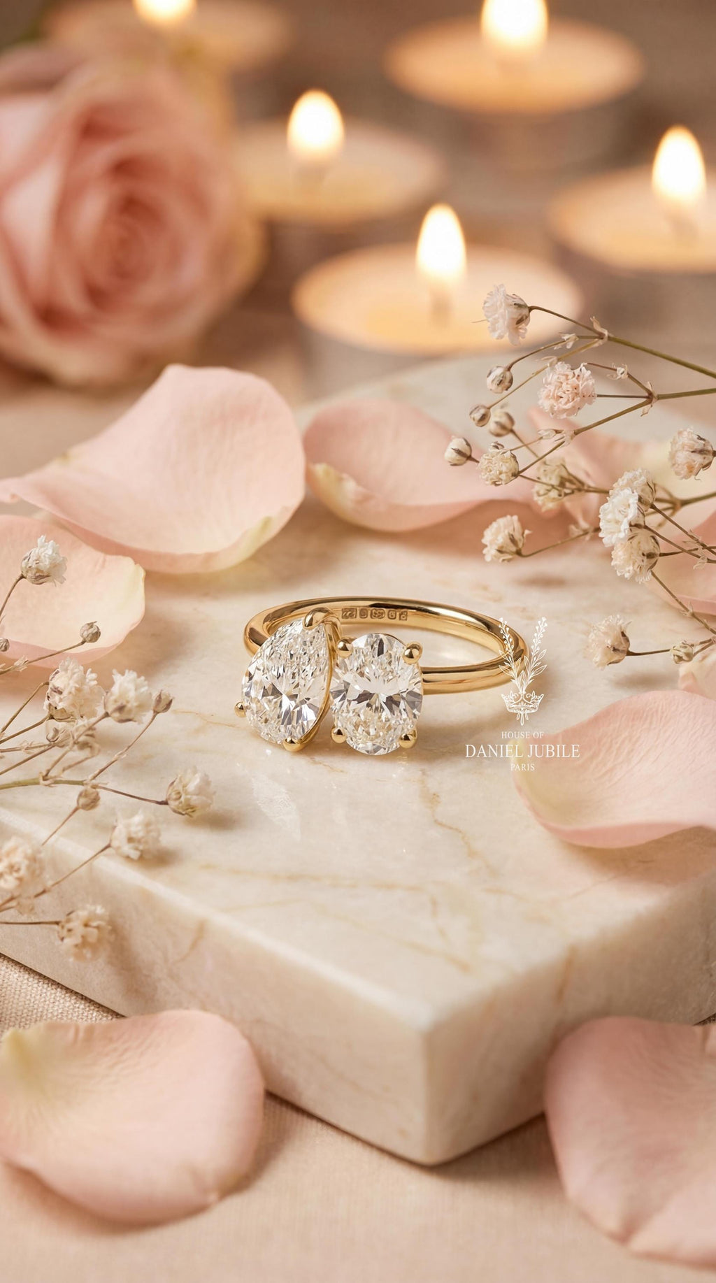 Toi et Moi Engagement Ring – 4 Carat Weight Pear & Oval Lab Diamond, 14k Gold
