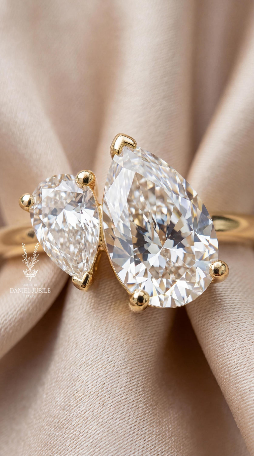 3 Carat Weight Pear Cut Lab Diamond Toi et Moi Ring - 14k Gold Engagement Ring