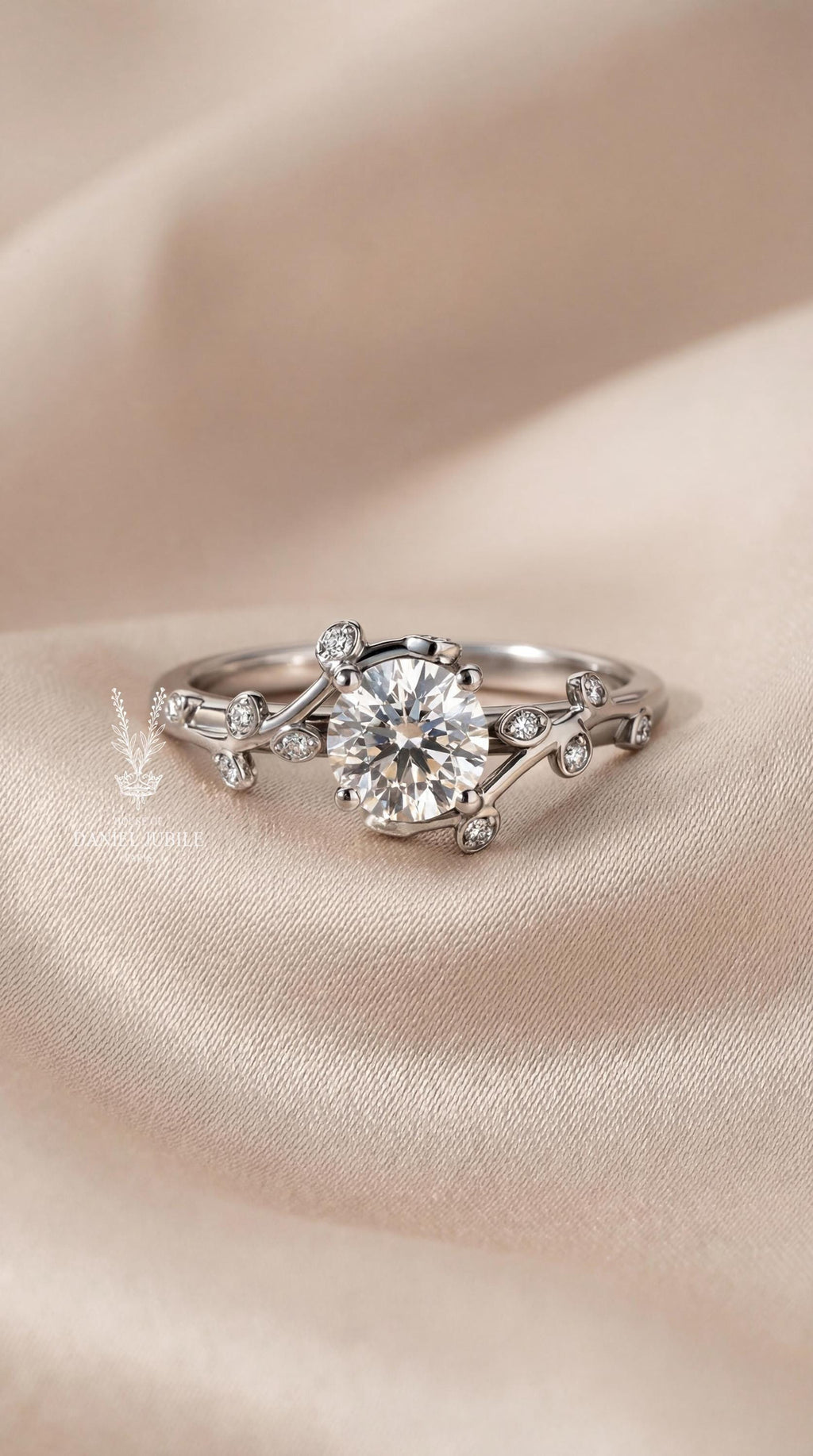 Gaia Vine Lab Diamond Engagement Ring – 14k White Gold Leaf Wedding Ring