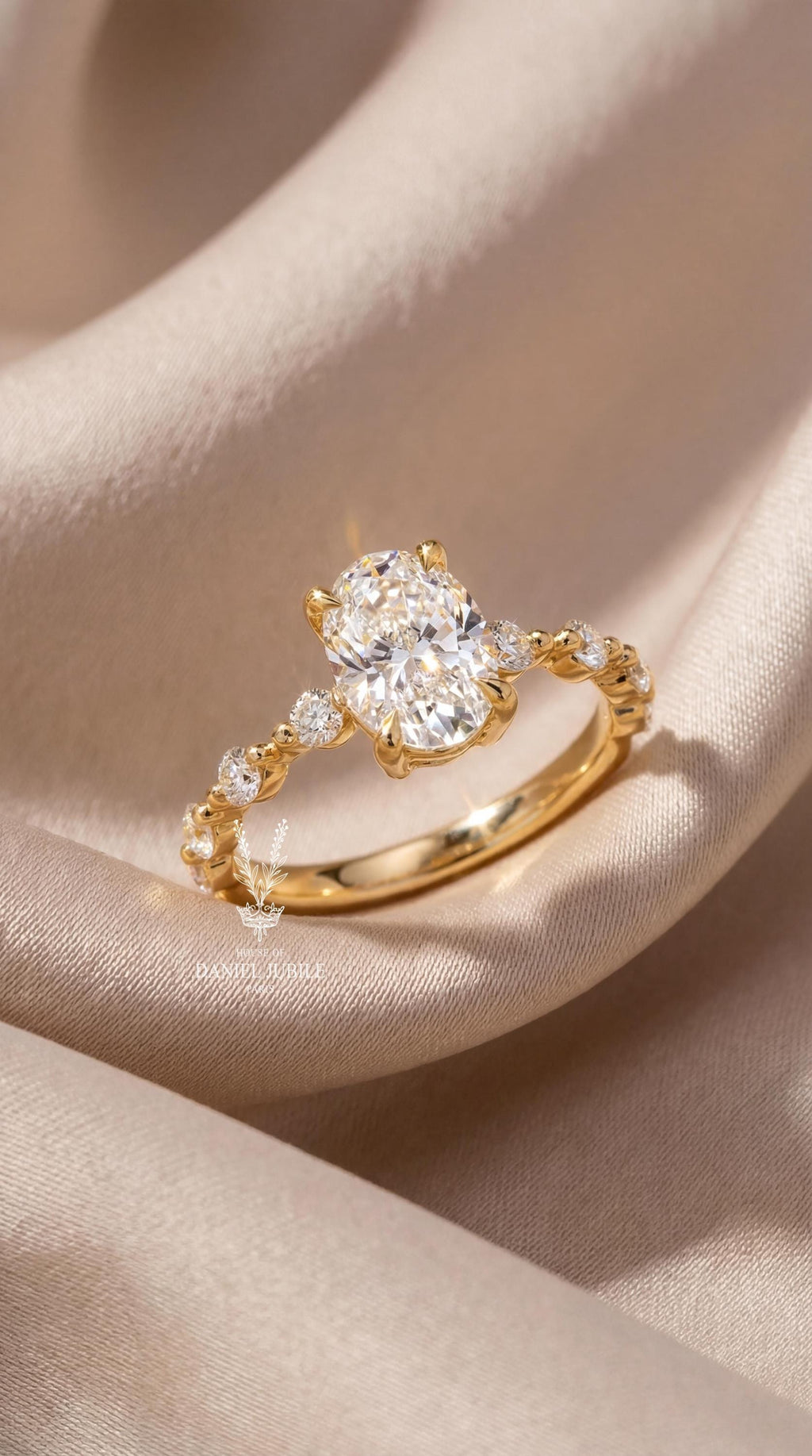 4 Carat Oval Lab Diamond Engagement Ring – 14k Gold Bubble Prong Wedding Ring