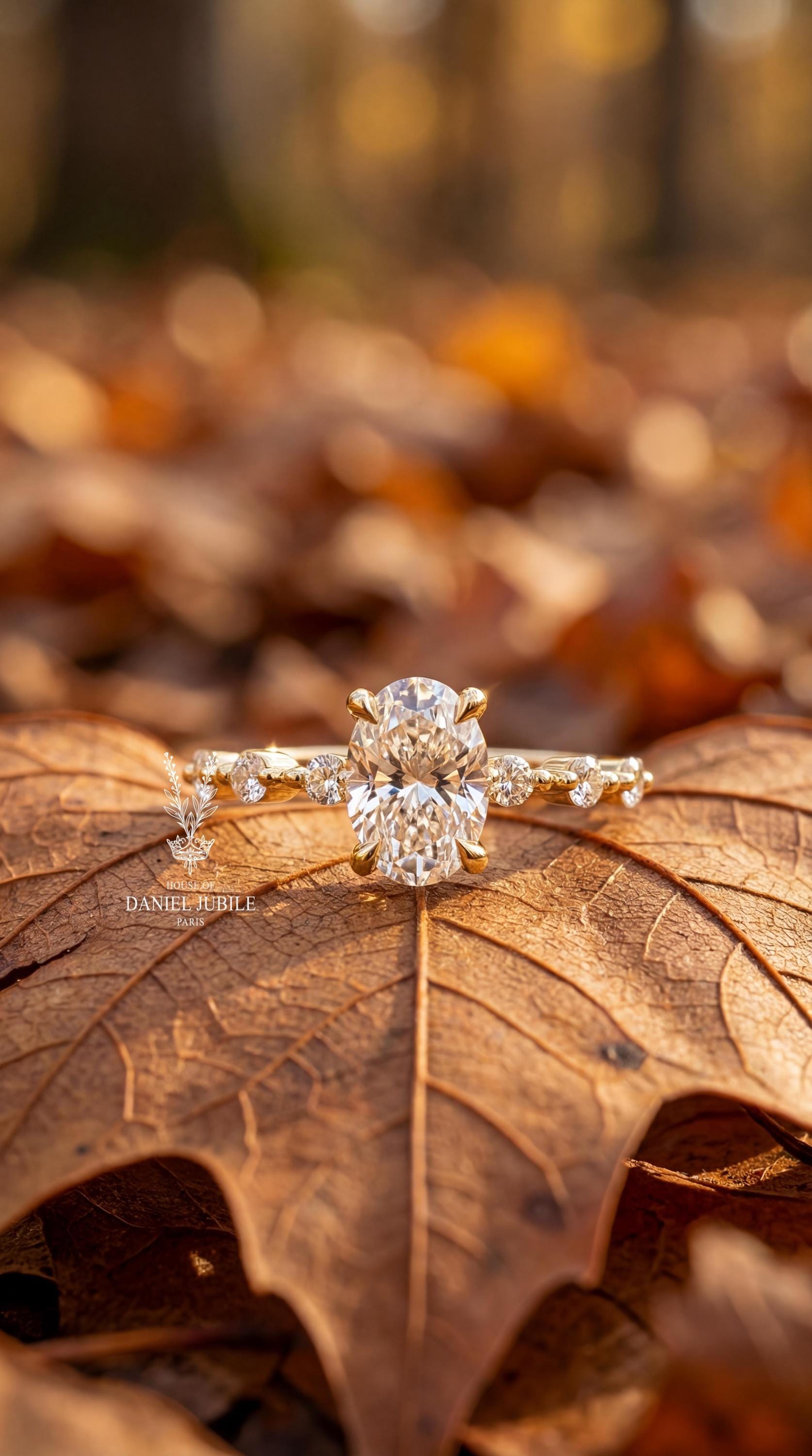 4 Carat Oval Lab Diamond Engagement Ring – 14k Gold Bubble Prong Wedding Ring
