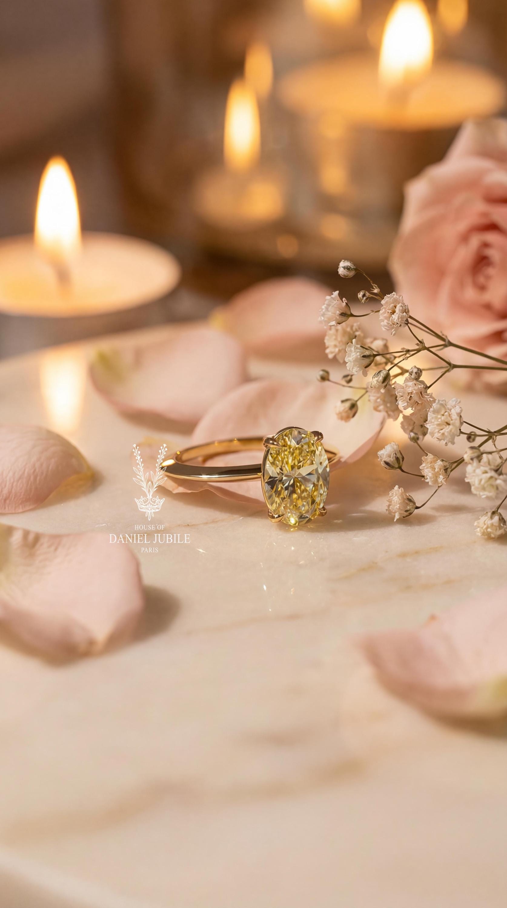 6 Carat Oval Cut Yellow Lab Diamond Solitaire Ring - 14k Gold Minimalist Engagement