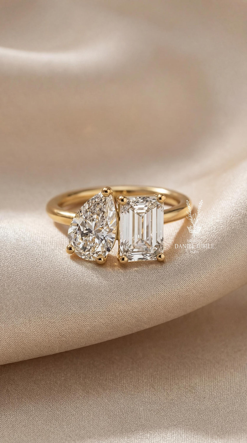 4ct Lab Grown Diamond Toi et Moi Ring – Pear & Emerald Cut, 14k Gold