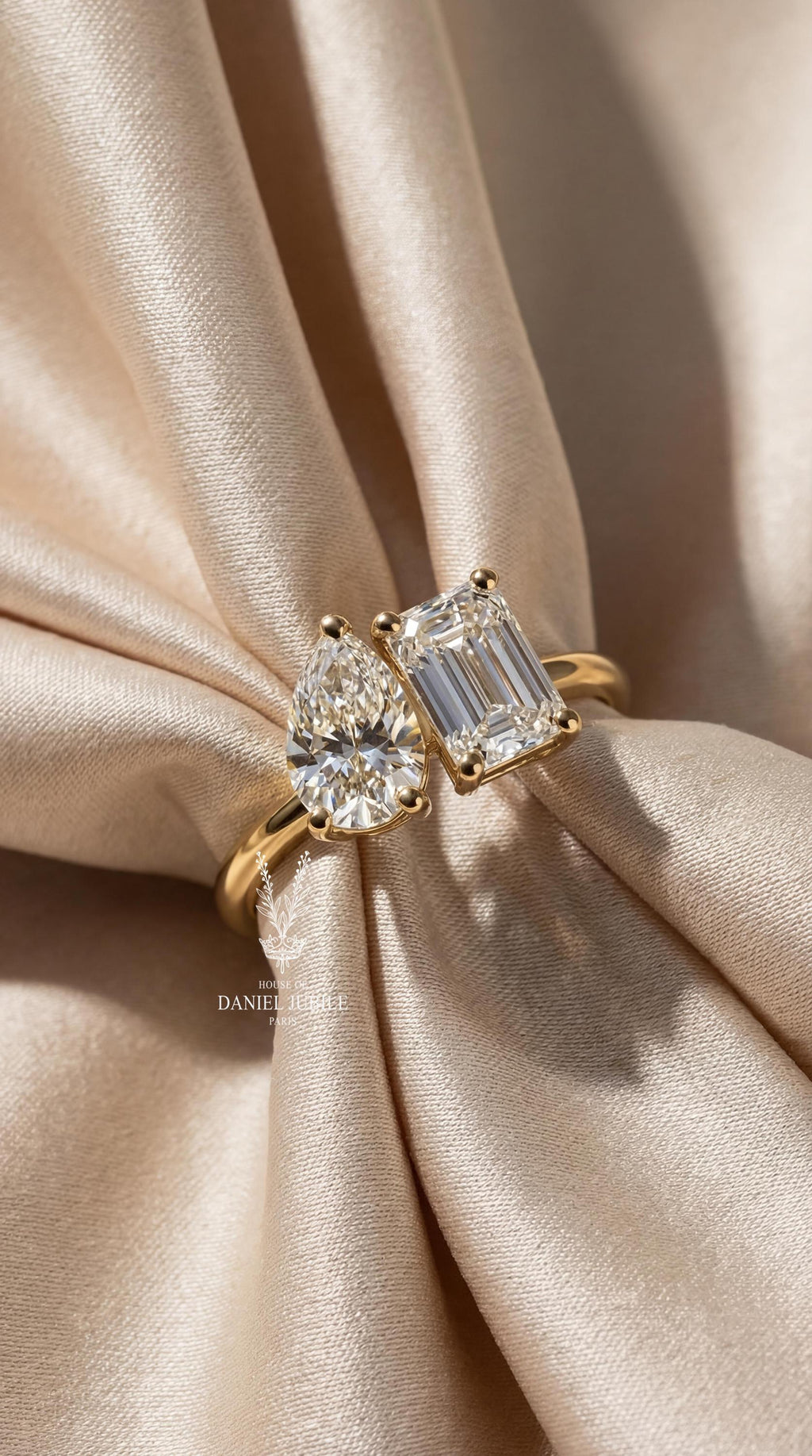 4ct Lab Grown Diamond Toi et Moi Ring – Pear & Emerald Cut, 14k Gold