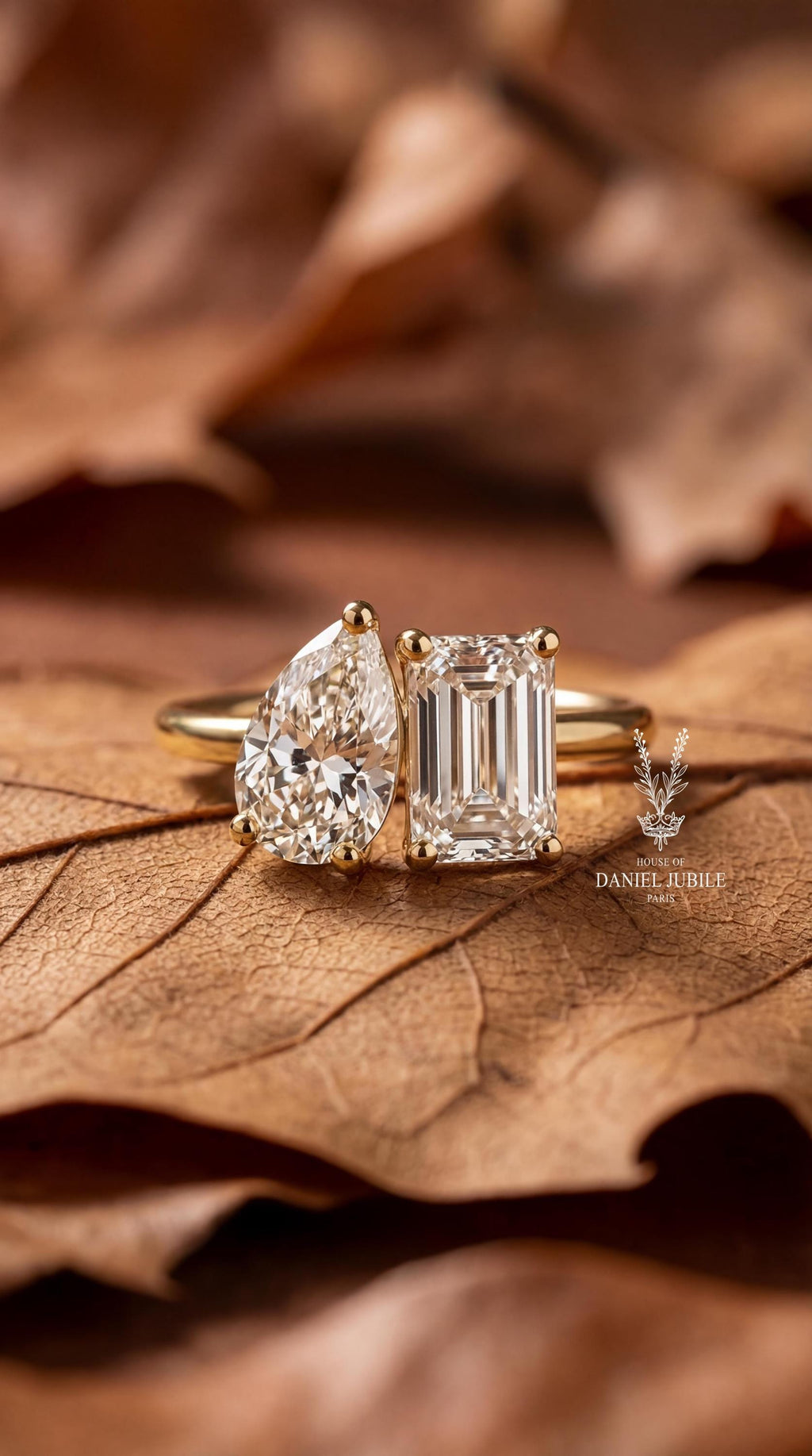 4ct Lab Grown Diamond Toi et Moi Ring – Pear & Emerald Cut, 14k Gold