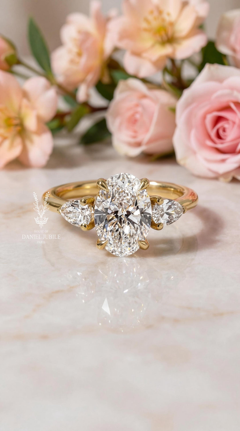 Oval & Pear Cut Lab Grown Diamond Engagement Ring - 14k Gold Trinity Promise Ring