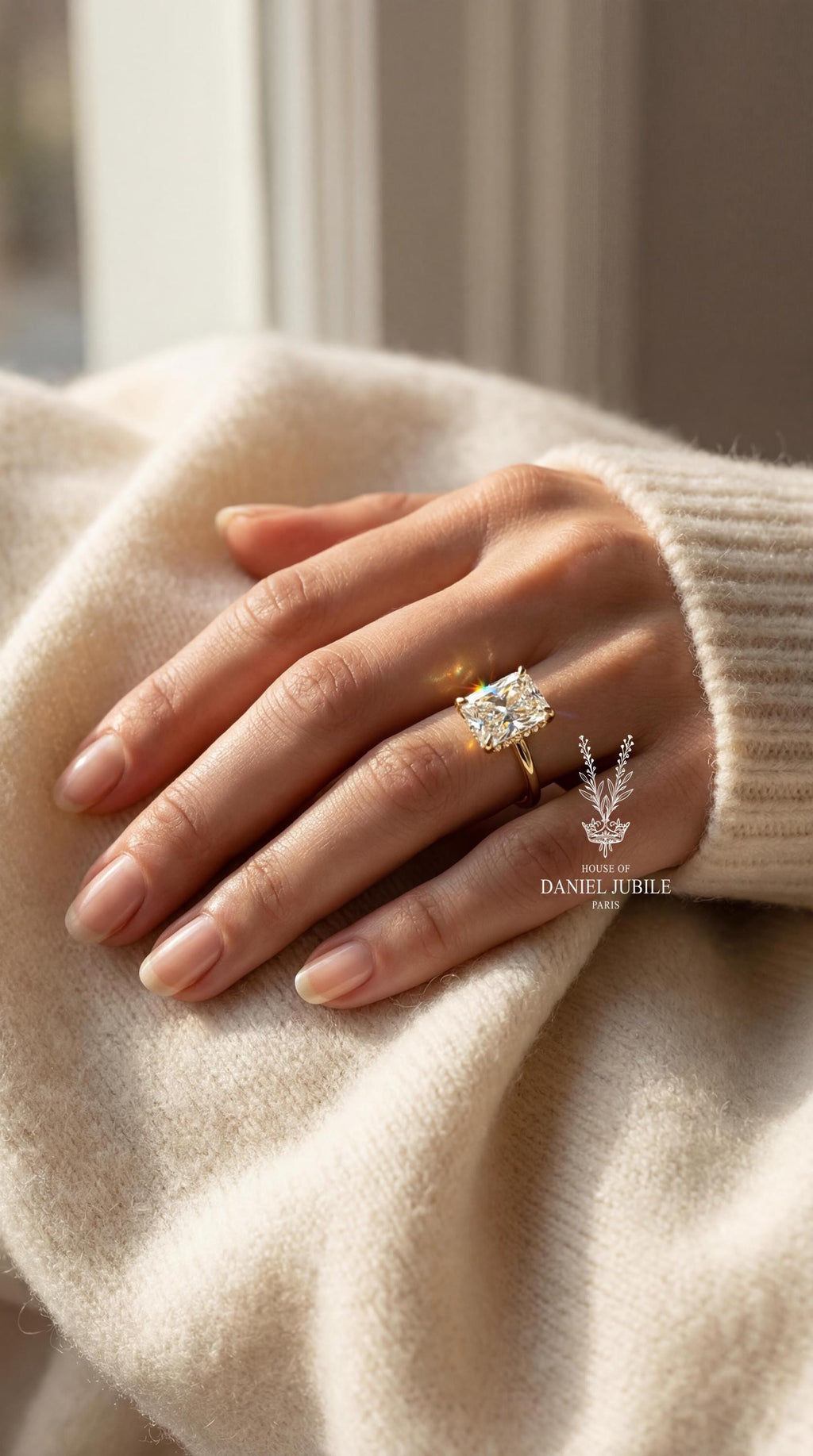 14k Gold Radiant Cut Lab Grown Engagement Diamond Ring – Hidden Halo Solitaire