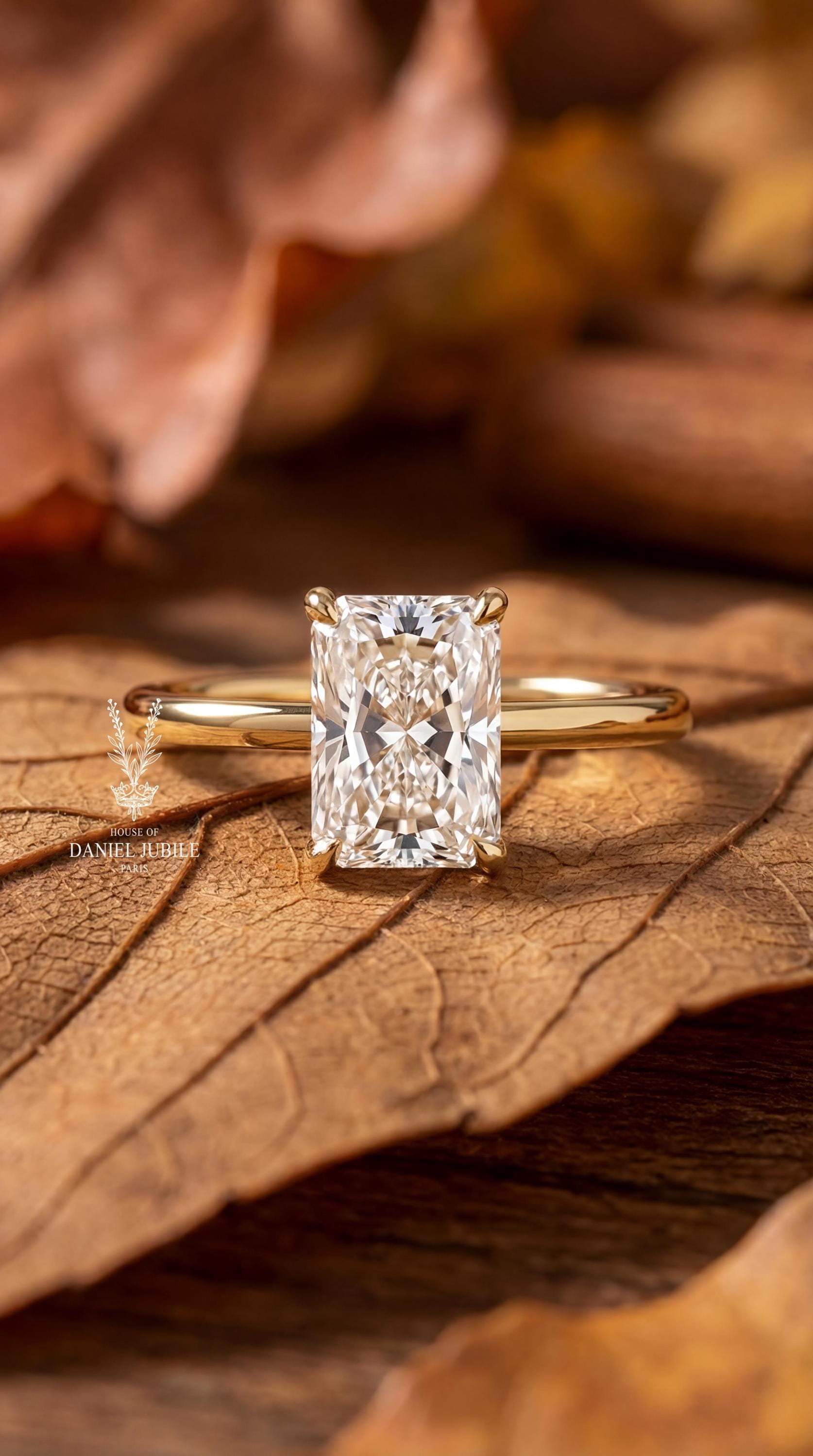 14k Gold Radiant Cut Lab Grown Engagement Diamond Ring – Hidden Halo Solitaire