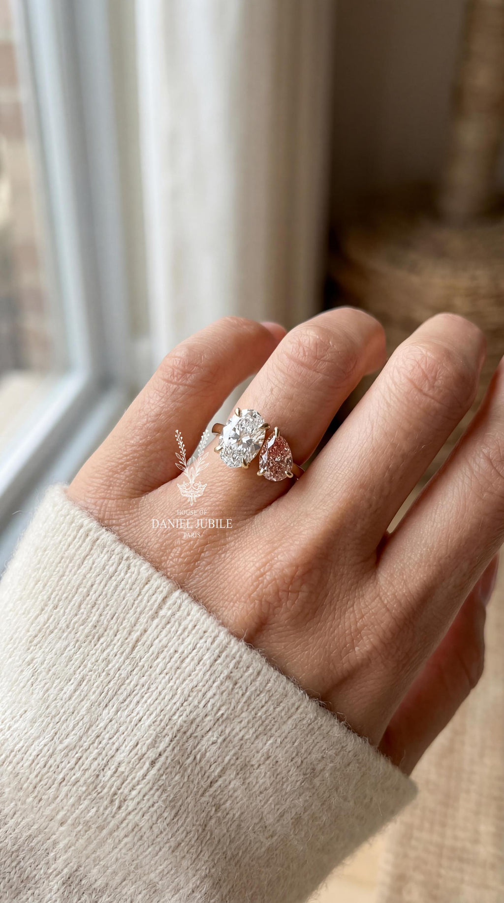 Toi et Moi Diamond Ring – Oval & Pink Pear, 14k Gold Engagement Ring, 3.5 Carat Weight