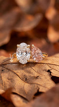 Toi et Moi Diamond Ring – Oval & Pink Pear, 14k Gold Engagement Ring, 3.5 Carat Weight