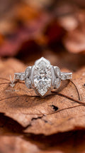 Marquise Cut Lab Art Deco Diamond Ring - 14k White Gold Engagement Jewelry