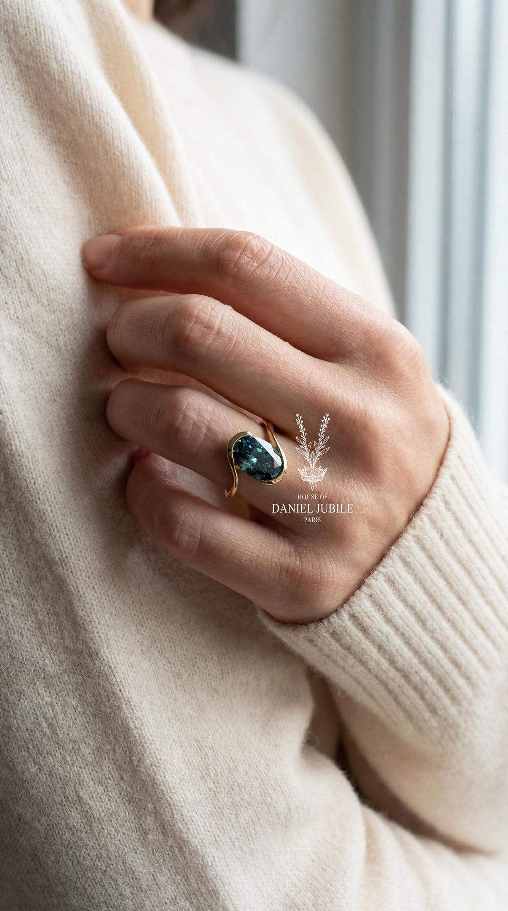 Teal Blue Lab Diamond Ring – 2 Carat Oval Gold Bypass Anniversary Ring