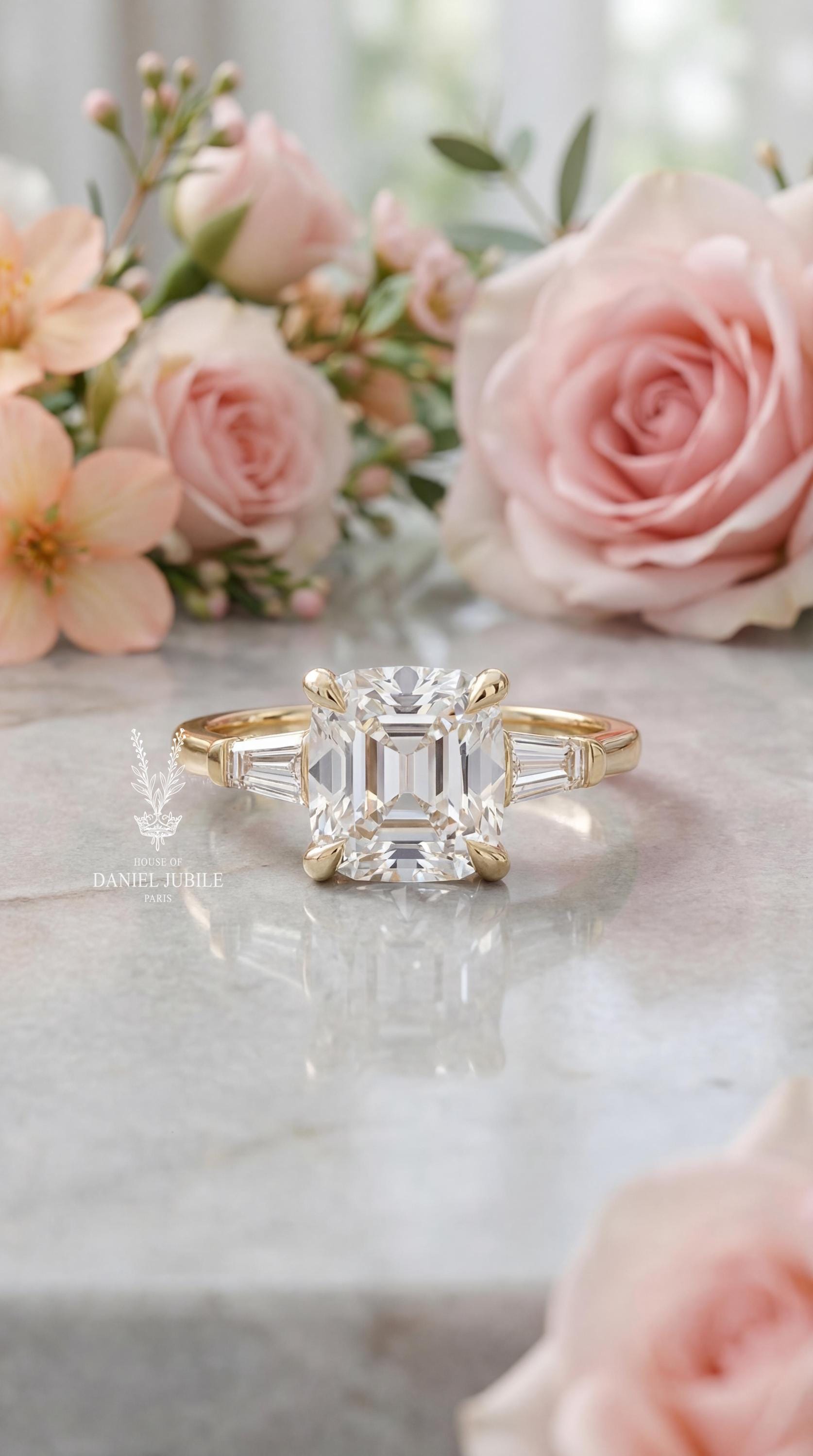 Art Deco 2ct Cushion Cut Lab Diamond Ring – Three Stone Engagement