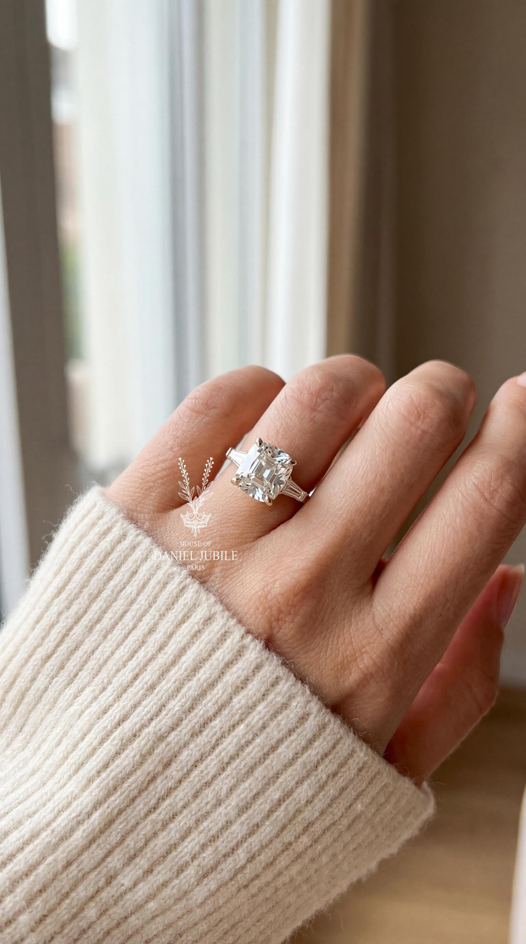 Art Deco 2ct Cushion Cut Lab Diamond Ring – Three Stone Engagement