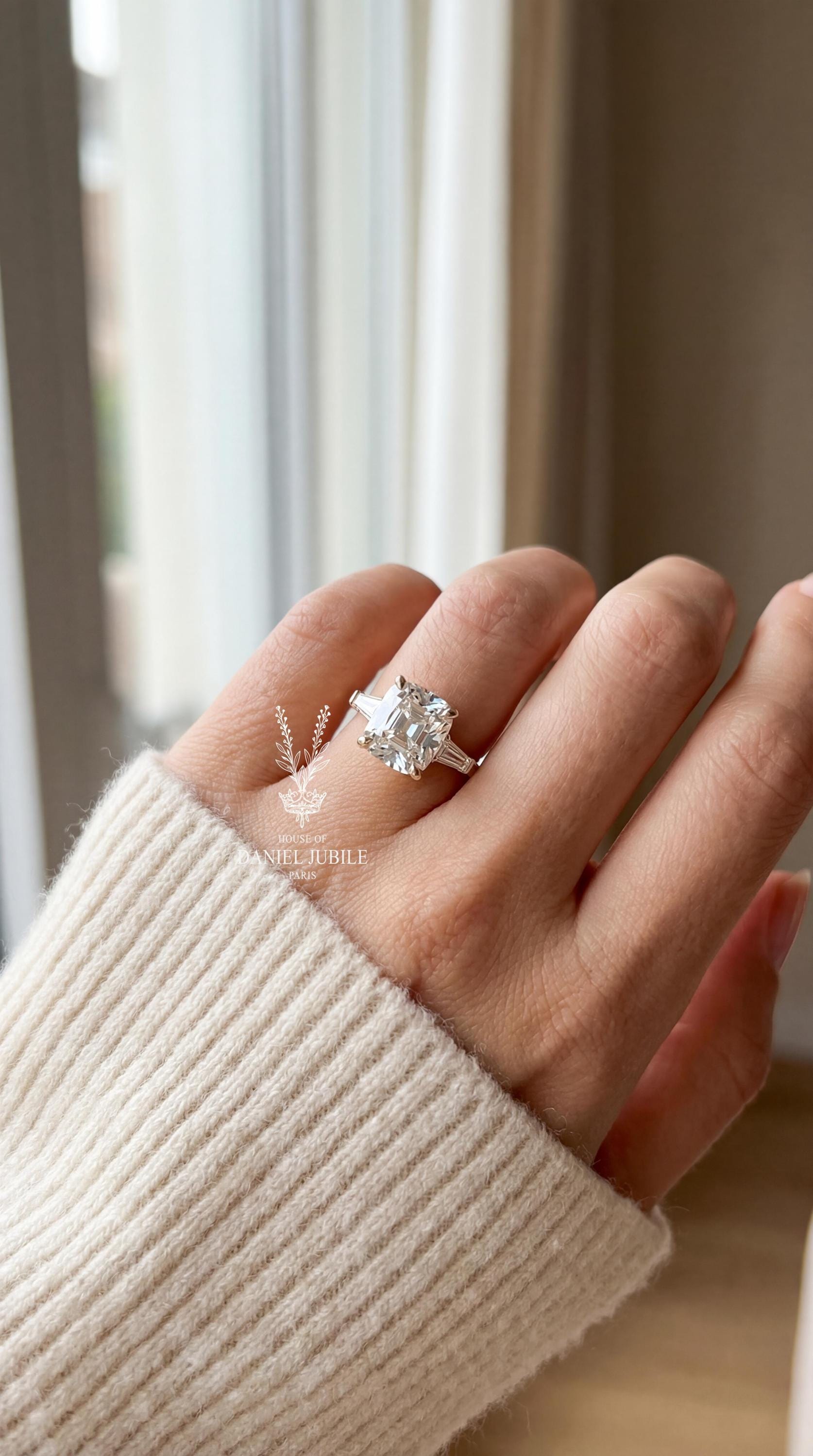 Art Deco 2ct Cushion Cut Lab Diamond Ring – Three Stone Engagement