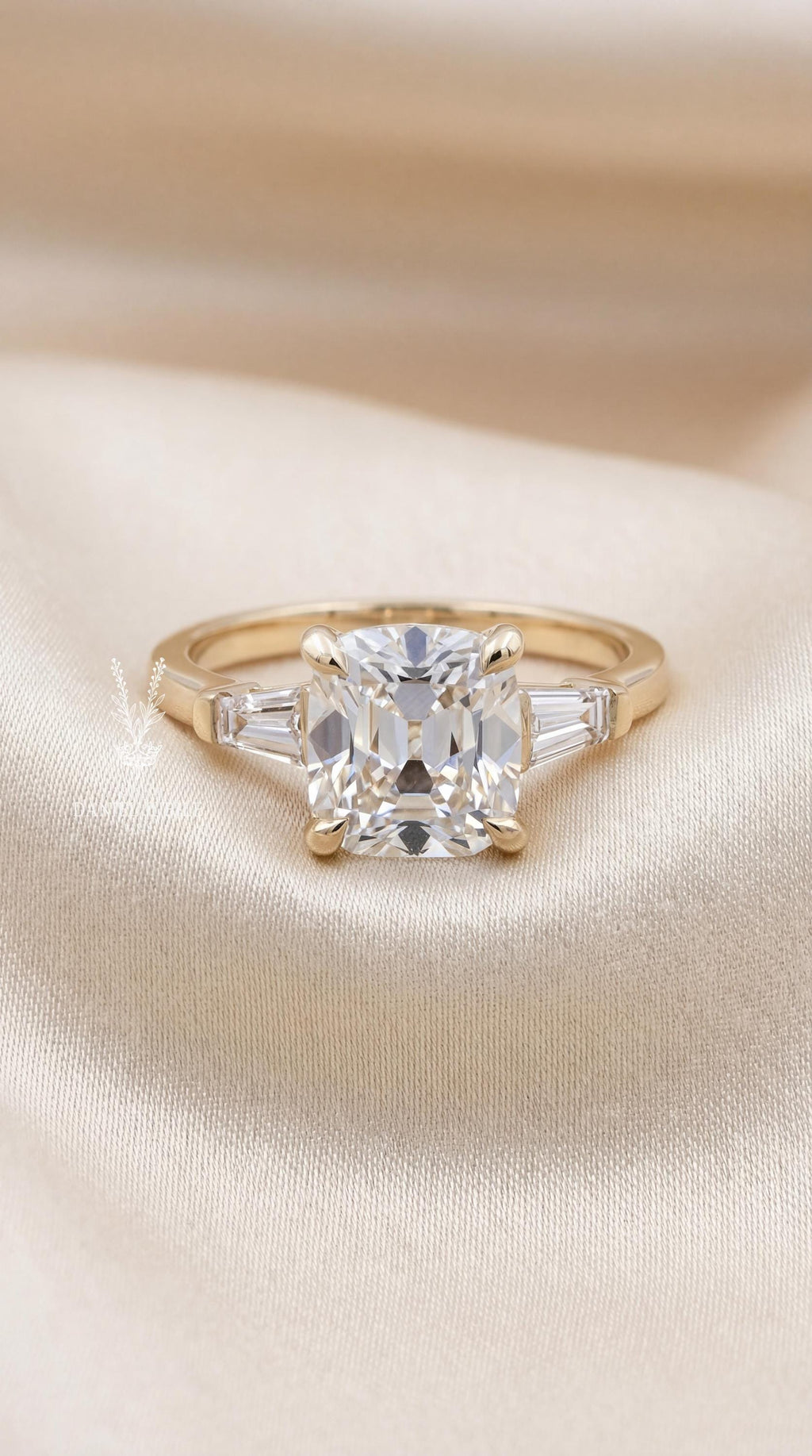 Art Deco 2ct Cushion Cut Lab Diamond Ring – Three Stone Engagement