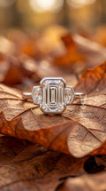 Emerald Cut Lab Diamond Engagement Ring – Platinum Bezel Set Trilogy