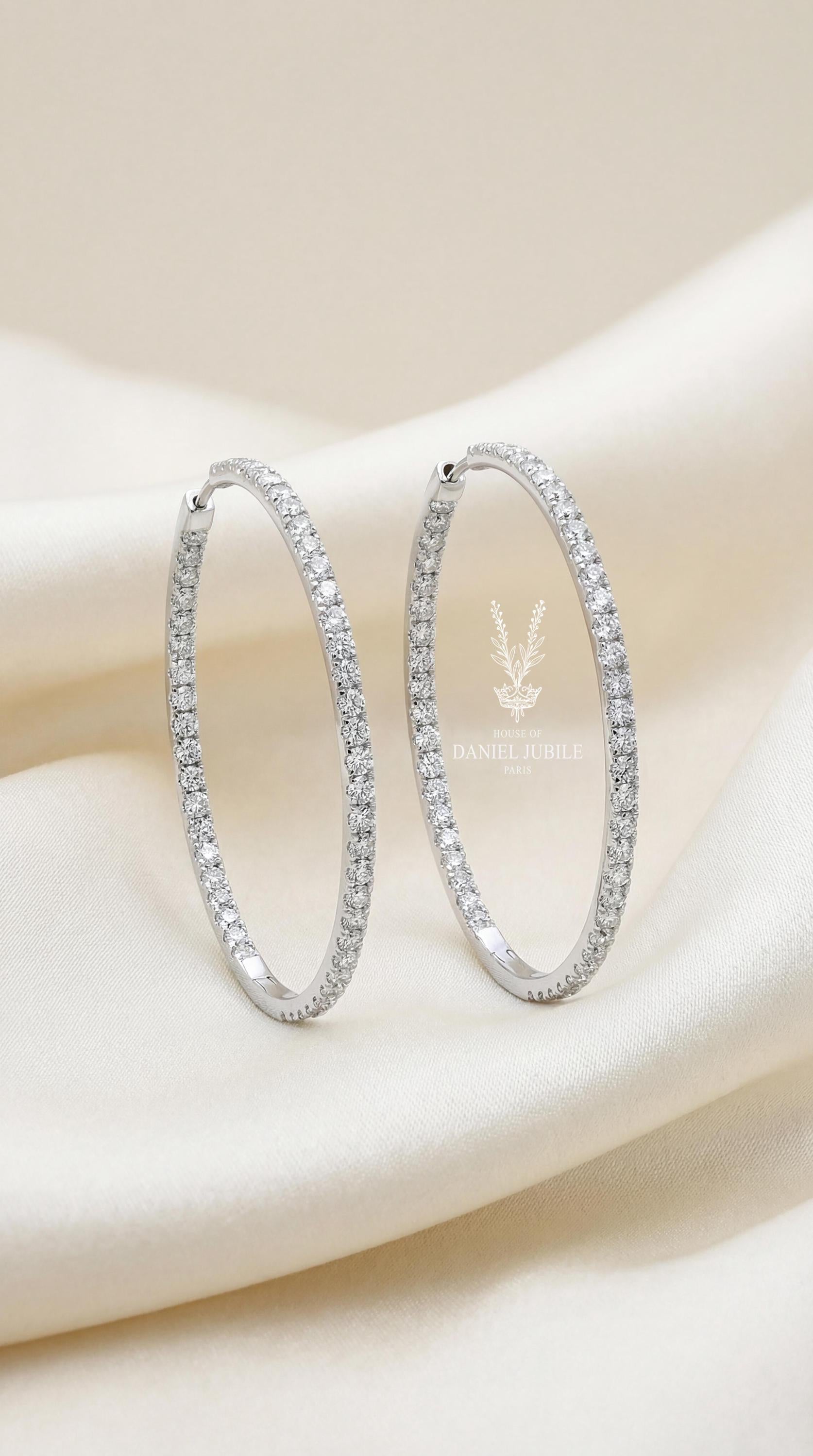 The Selene Orbit – 3.00ctw Inside-Out Lab Diamond Large Hoop Earrings in 14k Gold, Luxury Anniversary Gift, Wedding/Valentines Gift for Her