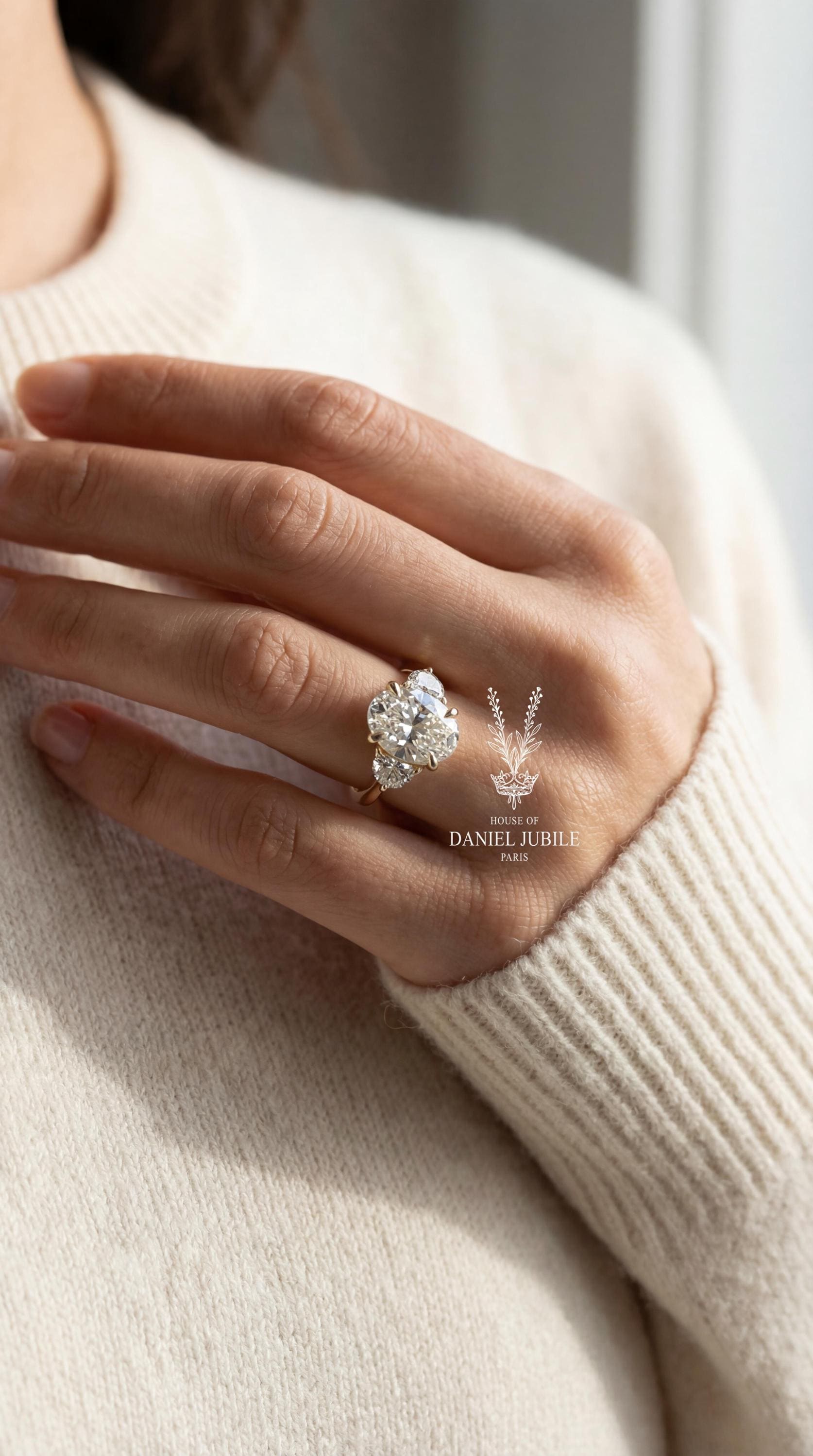 Oval Lab Diamond Engagement Ring – Gold Artemis Trilogy, Half Moon Sides
