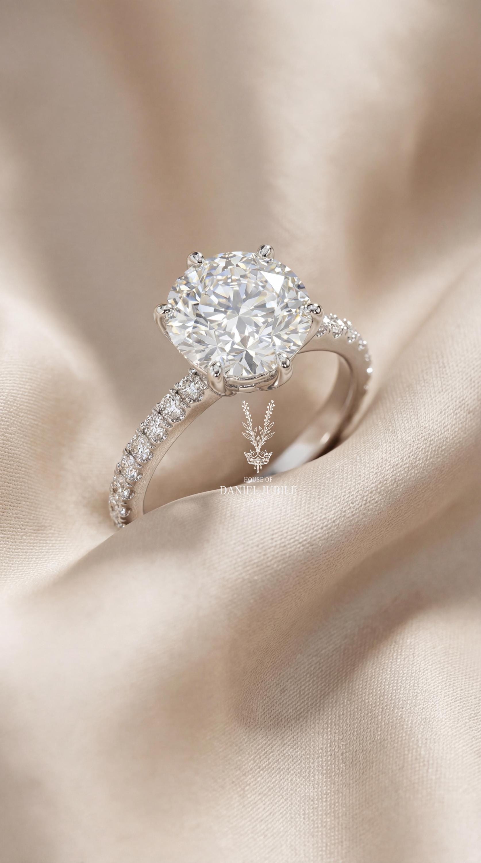 3ct Lab Grown Diamond Engagement Ring, 14k White Gold Hidden Halo
