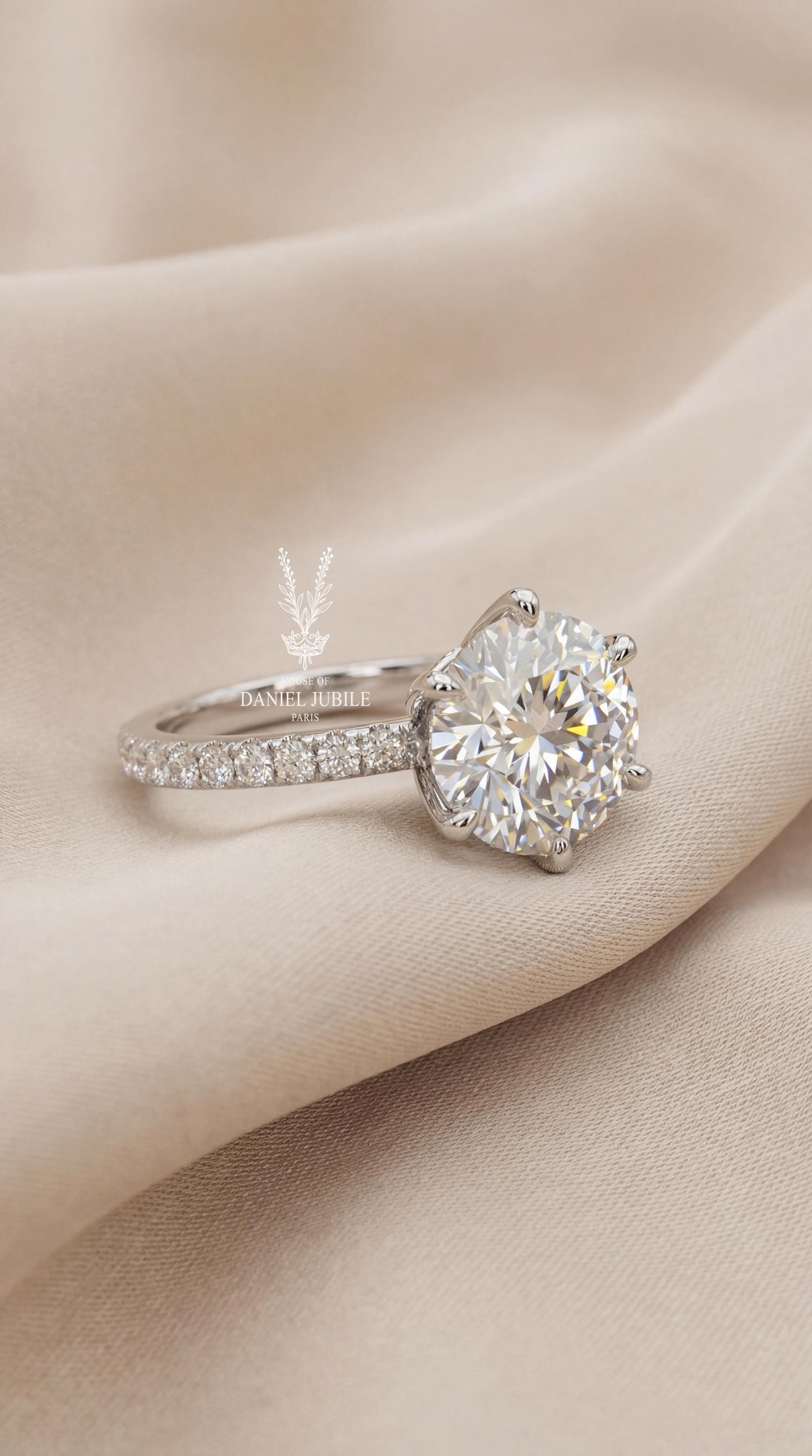3ct Lab Grown Diamond Engagement Ring, 14k White Gold Hidden Halo