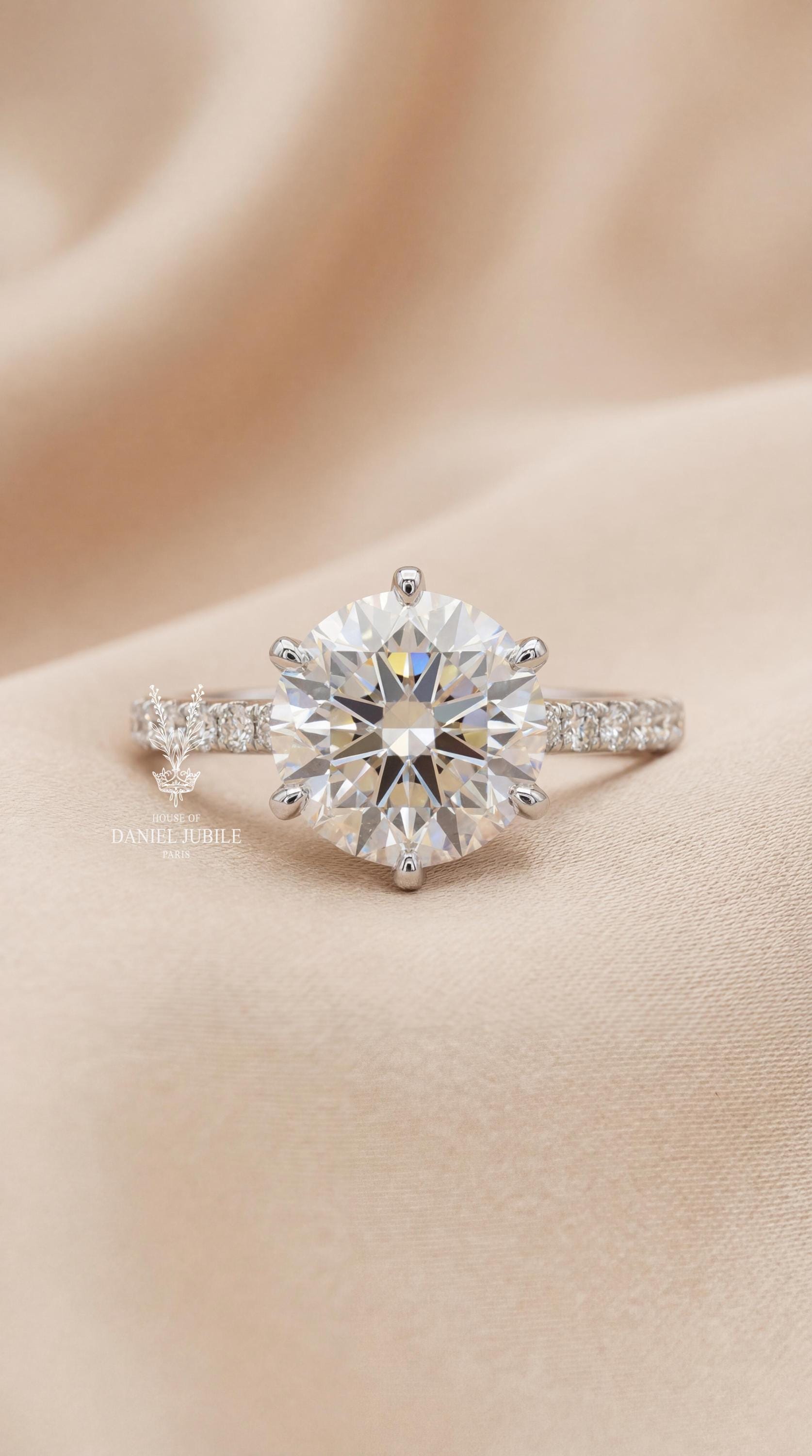 3ct Lab Grown Diamond Engagement Ring, 14k White Gold Hidden Halo