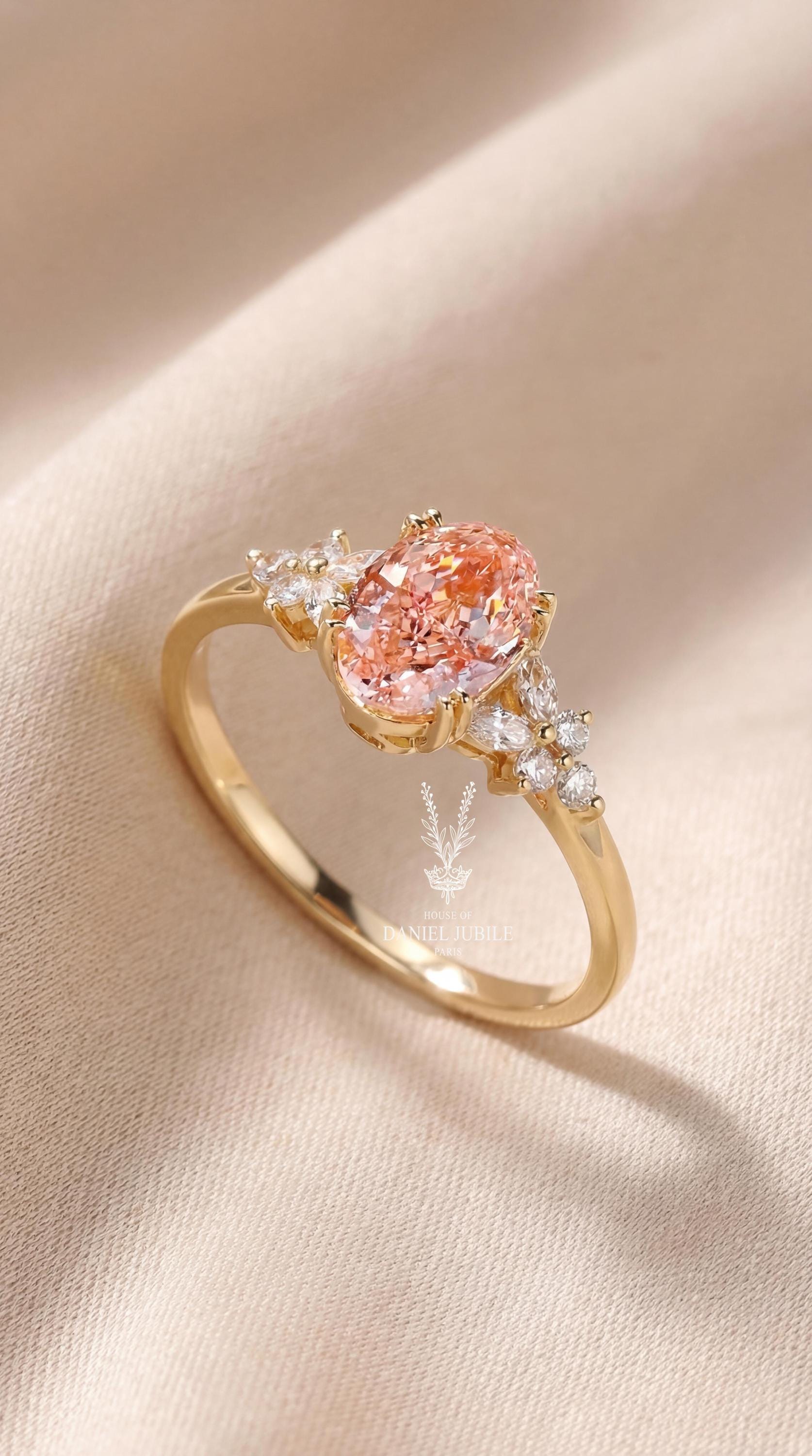 Marquise Diamond Engagement Ring Genuine Lab Grown Diamond Anniversary Ring Unique Proposal Ring for Her Pink Oval Setting Ring Gifts