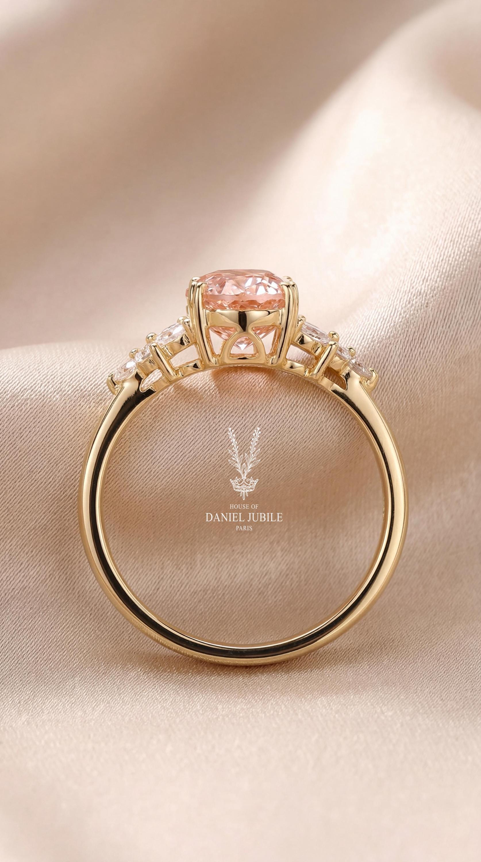 Marquise Diamond Engagement Ring Genuine Lab Grown Diamond Anniversary Ring Unique Proposal Ring for Her Pink Oval Setting Ring Gifts