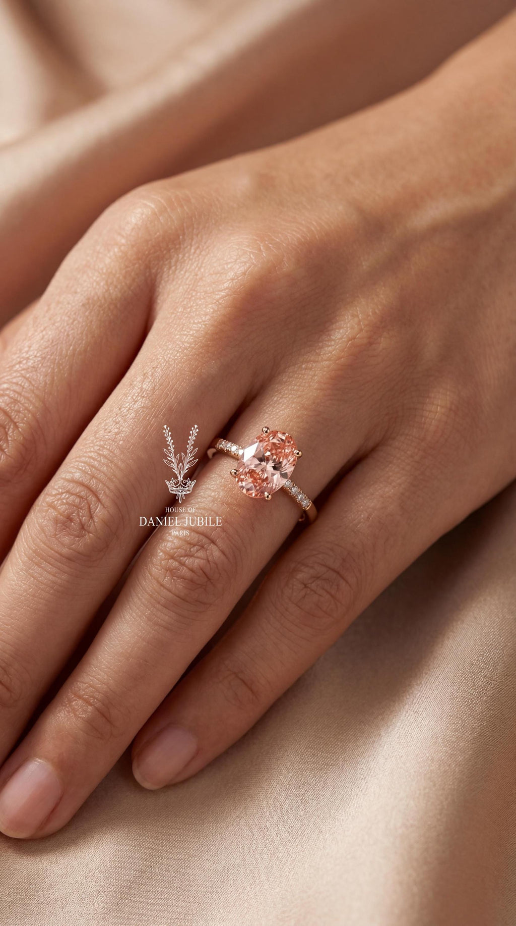 Pink Lab Grown Diamond Ring – 3ct Oval Solitaire, Rose Gold Pavé Band
