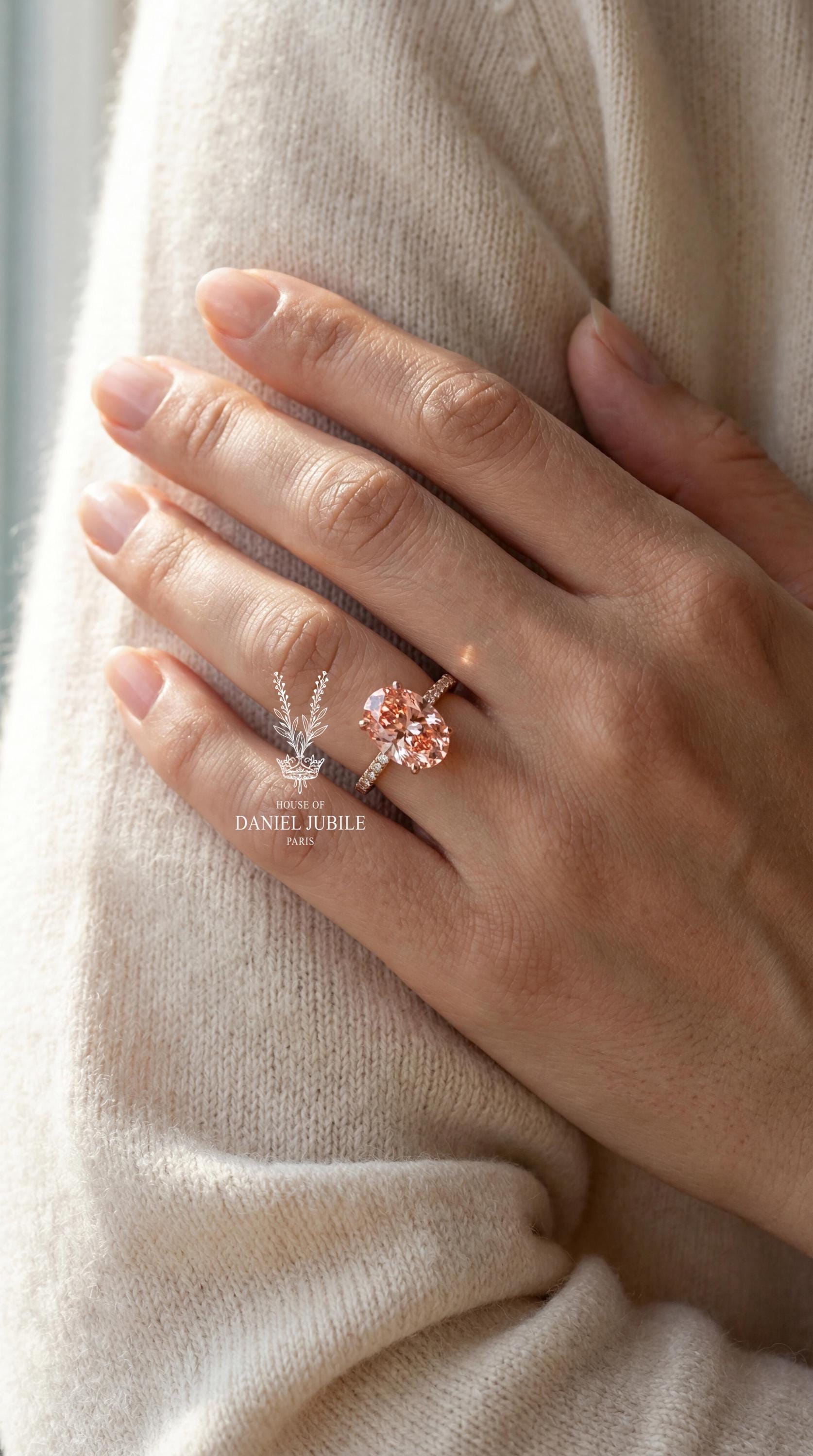 Pink Lab Grown Diamond Ring – 3ct Oval Solitaire, Rose Gold Pavé Band