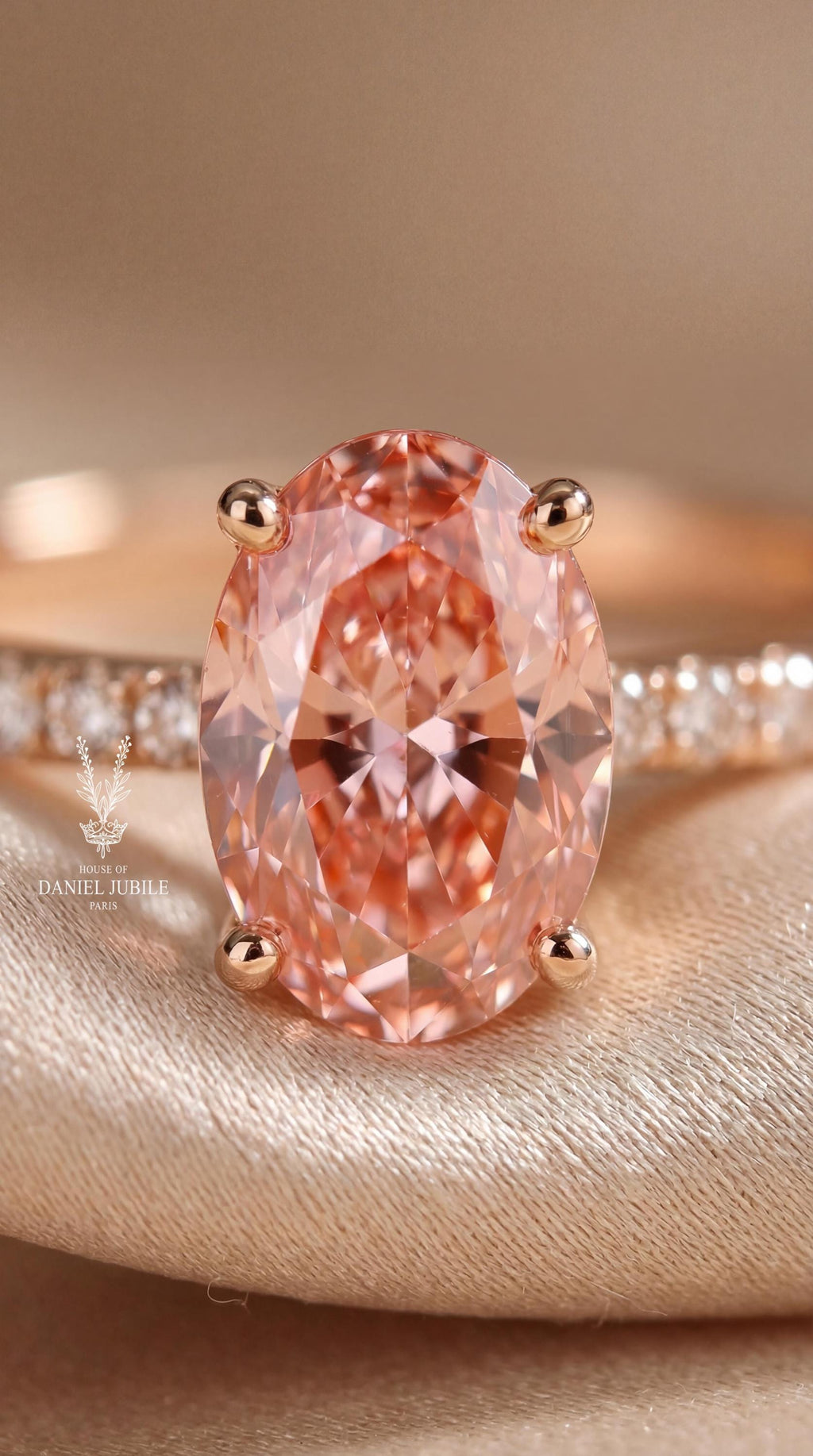 Pink Lab Grown Diamond Ring – 3ct Oval Solitaire, Rose Gold Pavé Band