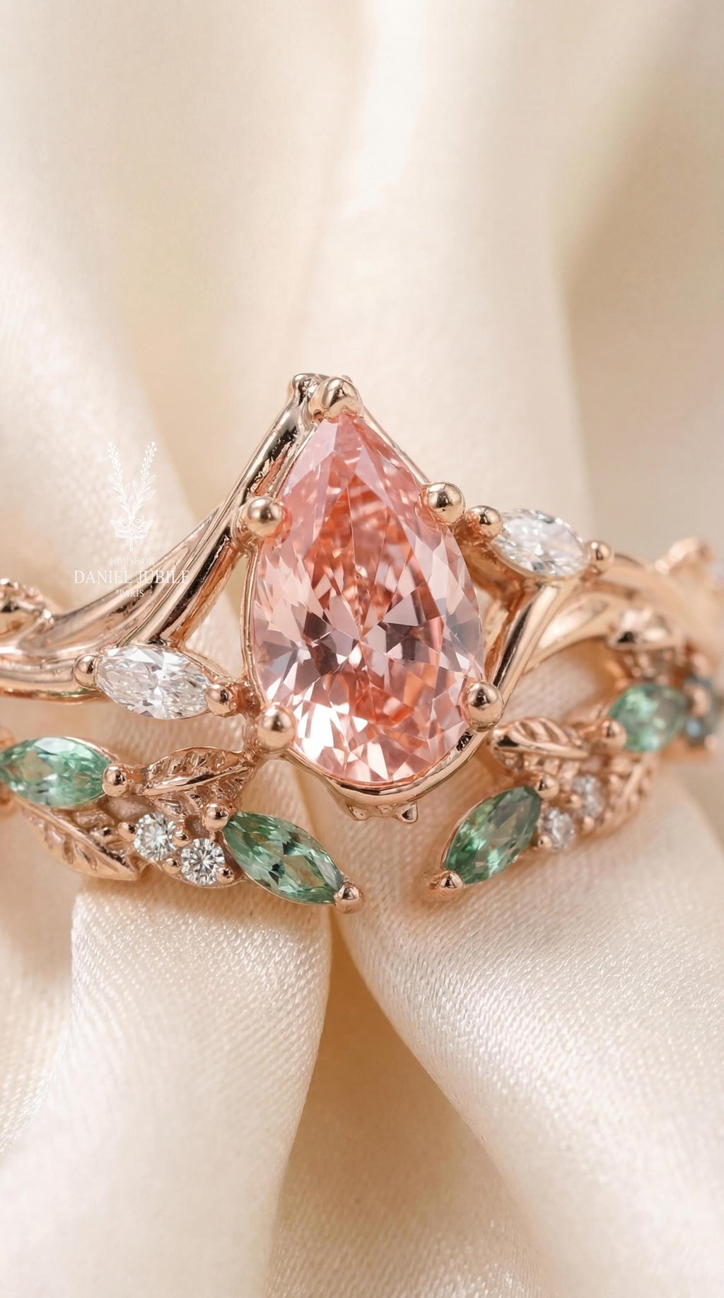 Pink Pear Lab Grown Diamond Engagement Ring – 14k Rose Gold Vine Band