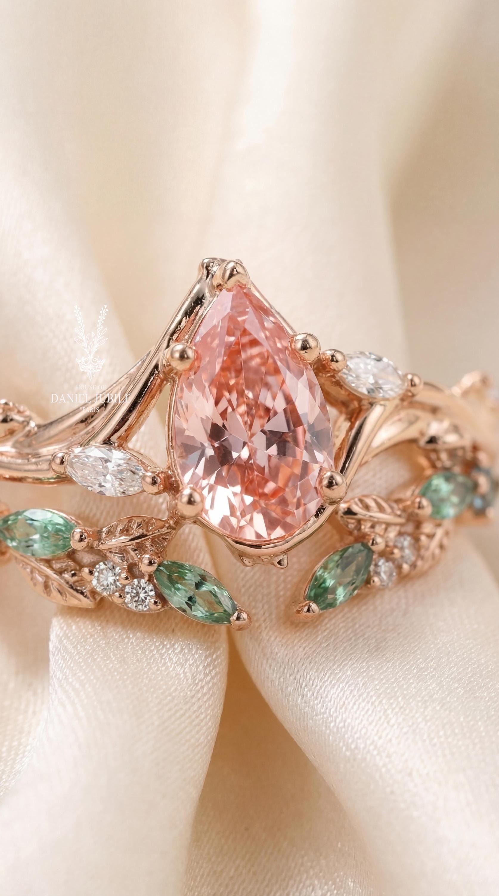 Pink Pear Lab Grown Diamond Engagement Ring – 14k Rose Gold Vine Band