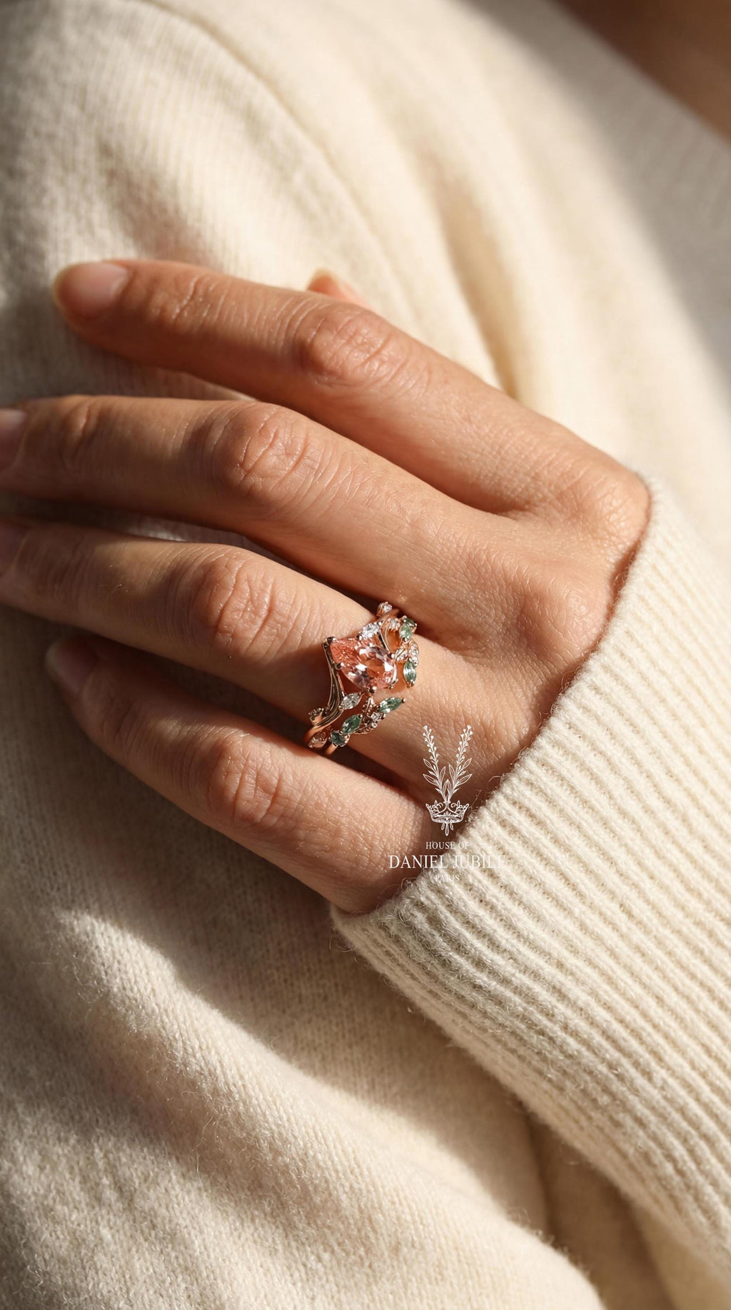 Pink Pear Lab Grown Diamond Engagement Ring – 14k Rose Gold Vine Band