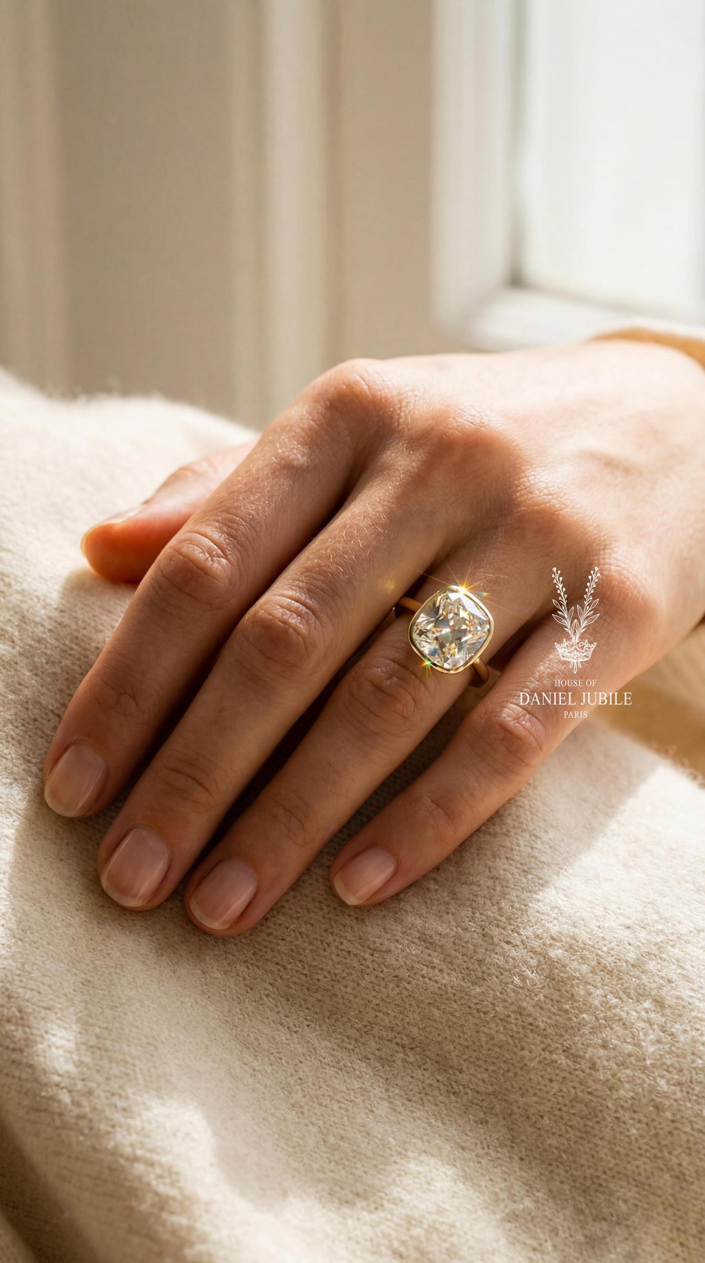 4ct Lab Grown Diamond Engagement Ring, 14k Gold Bezel Solitaire