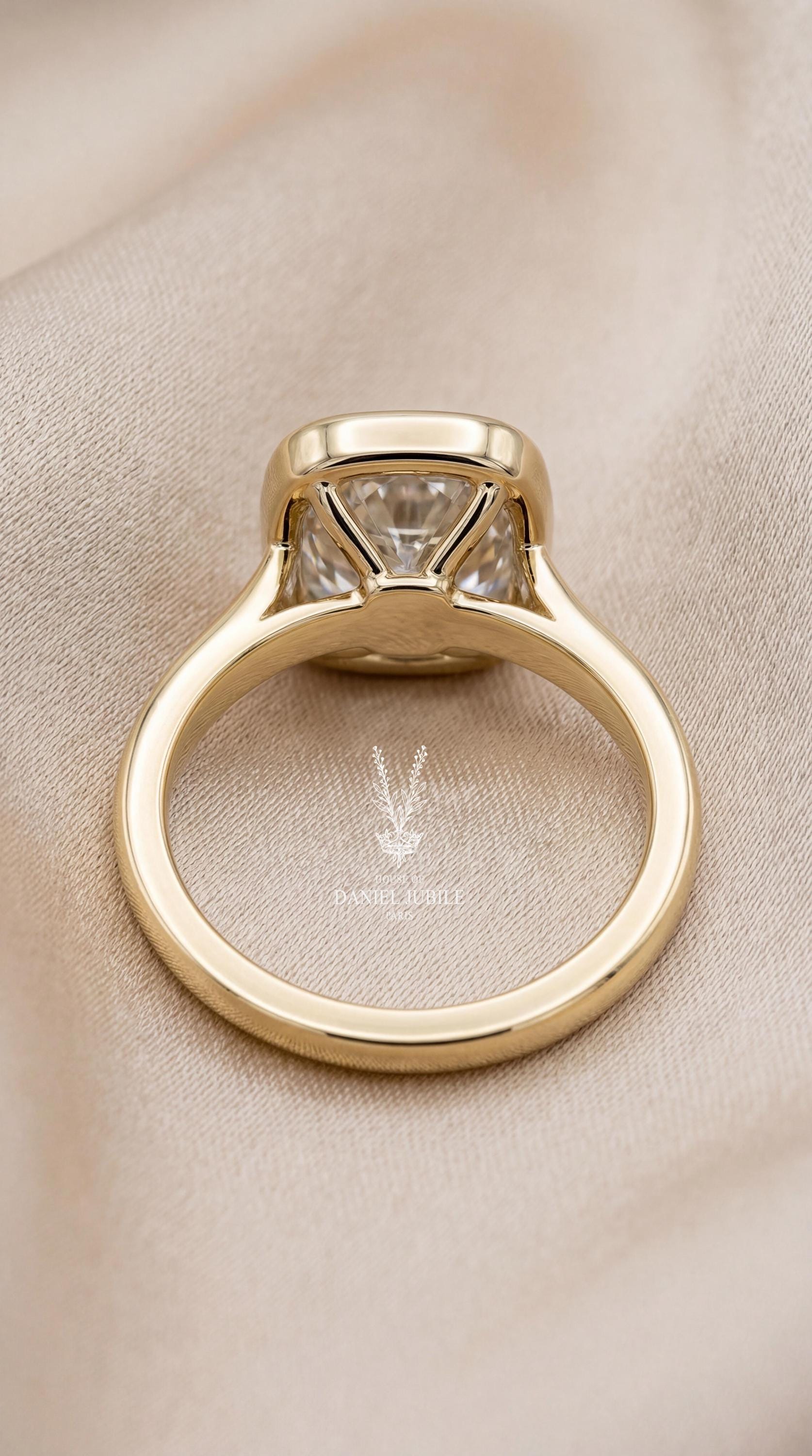 4ct Lab Grown Diamond Engagement Ring, 14k Gold Bezel Solitaire