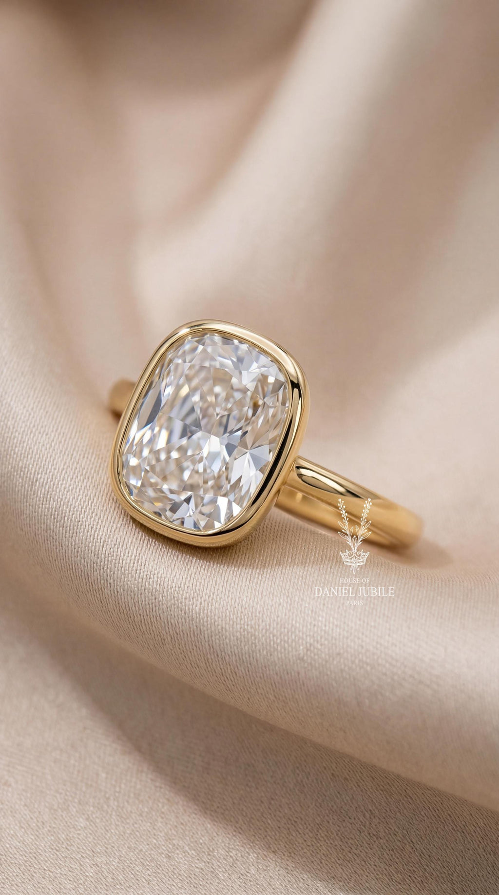 4ct Lab Grown Diamond Engagement Ring, 14k Gold Bezel Solitaire