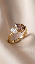 3ctw Pear Lab Diamond Toi et Moi Ring – Champagne & White, 14k Gold