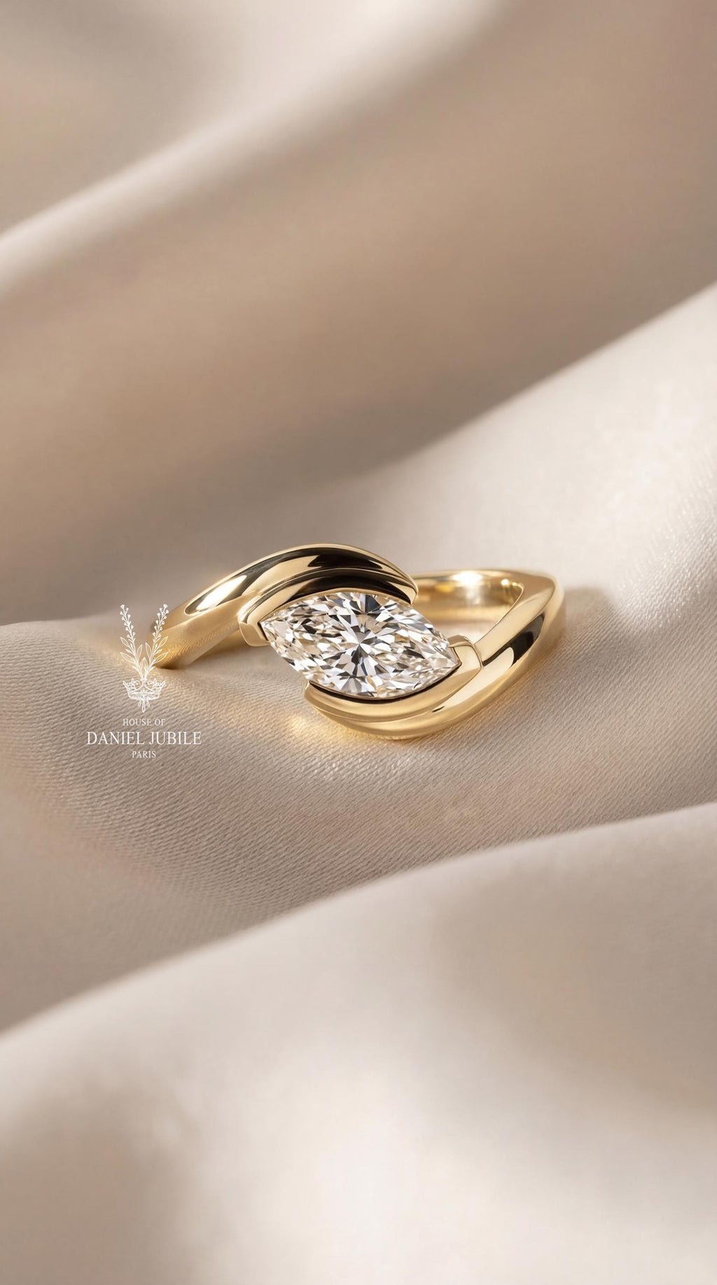 Marquise Lab Diamond Engagement Ring – 14k Gold Sculptural Bypass Ring