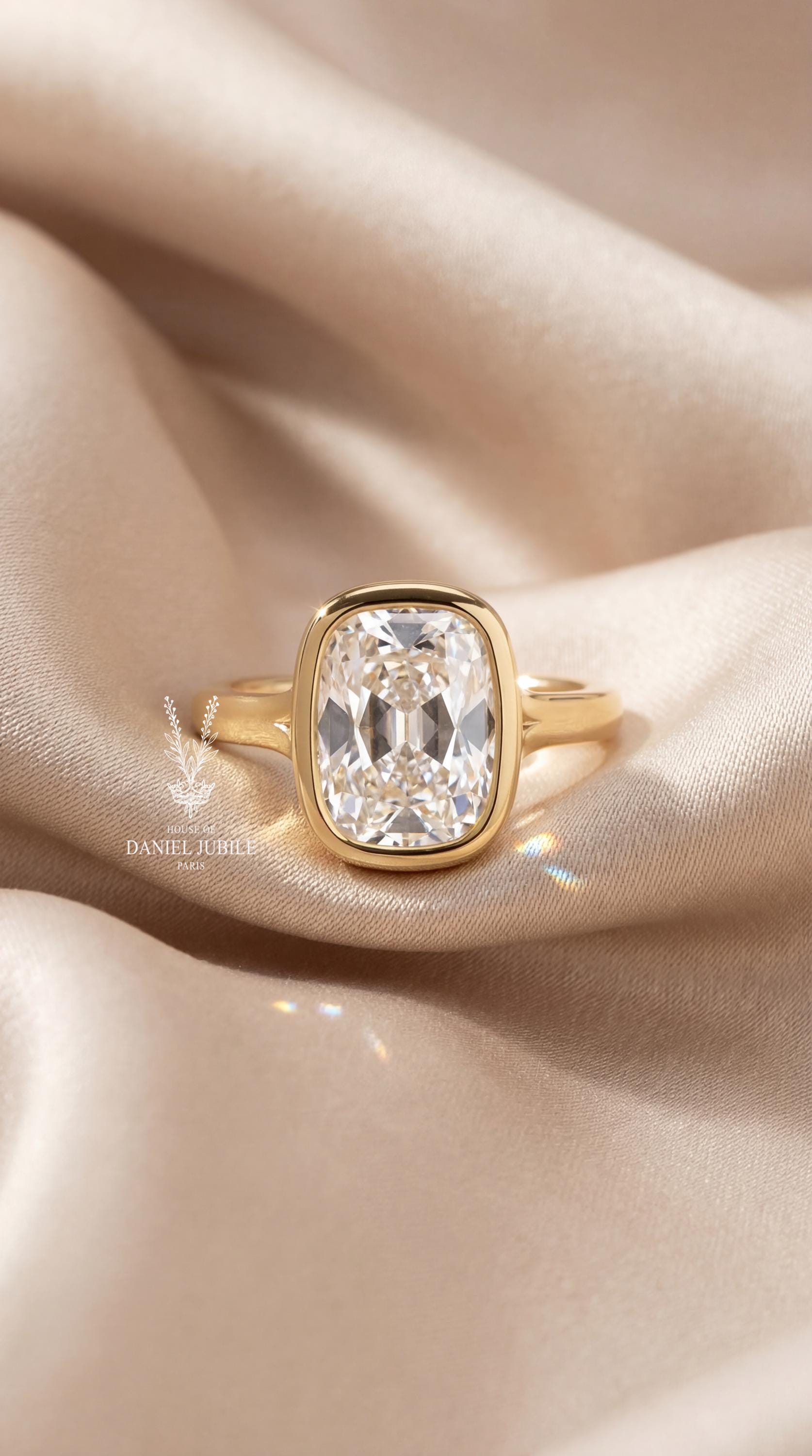 5 Carat Lab Grown Diamond Engagement Ring, 14k Gold Bezel Solitaire