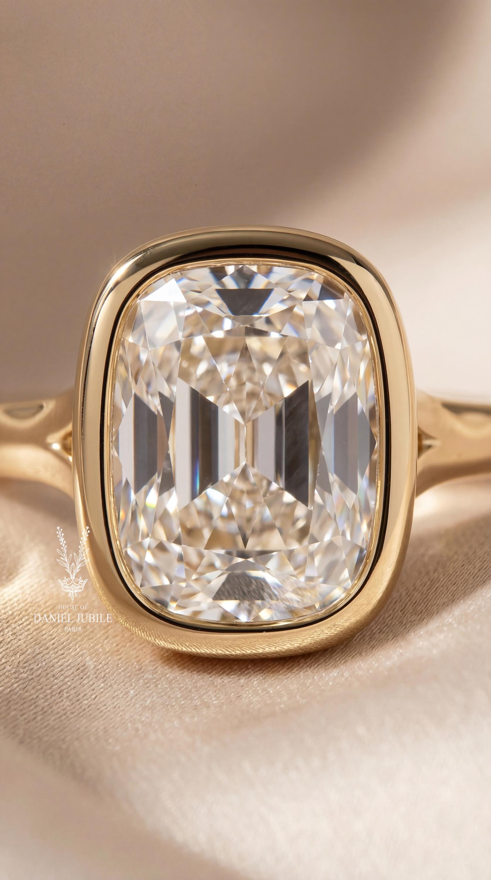 5 Carat Lab Grown Diamond Engagement Ring, 14k Gold Bezel Solitaire