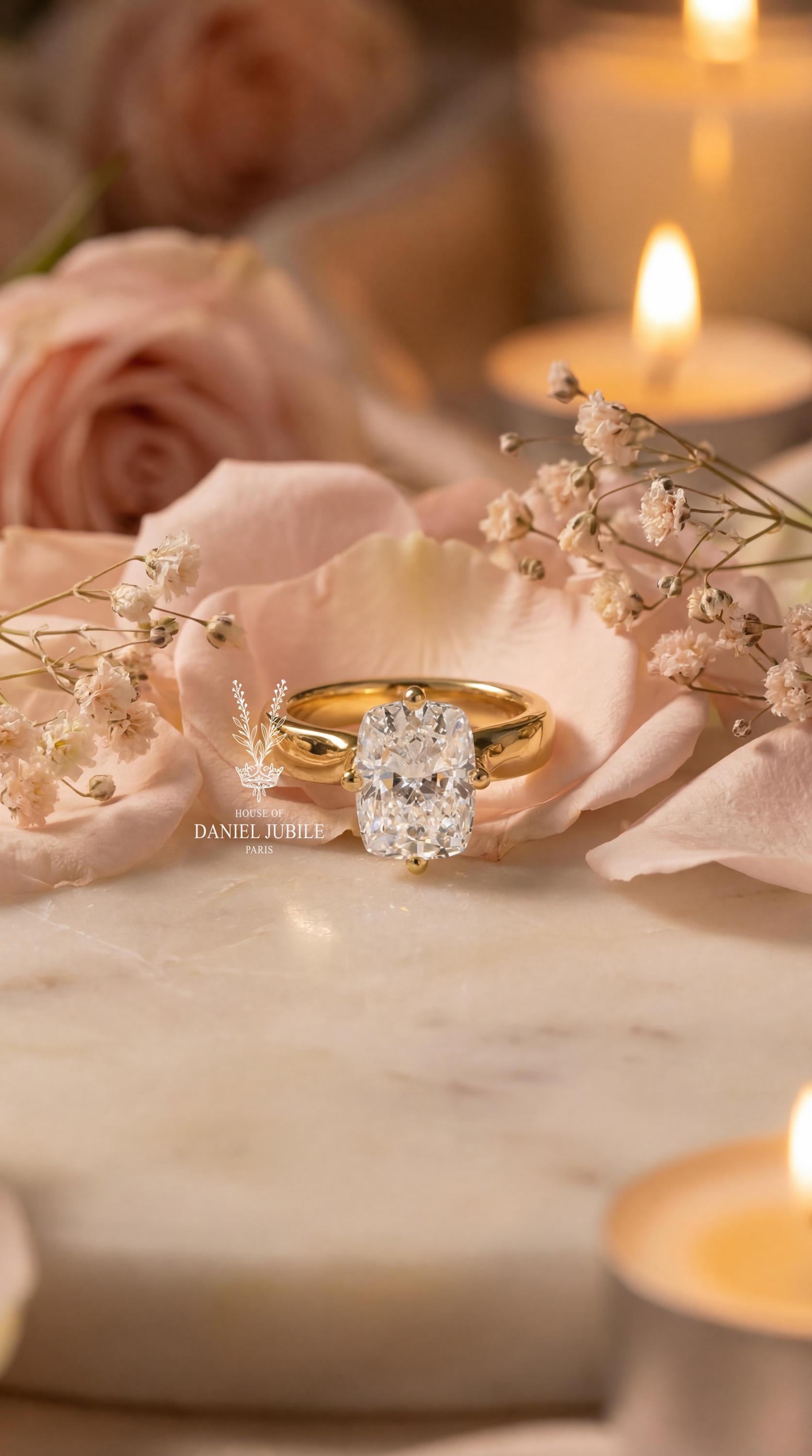3ct Cushion Cut Lab Diamond Compass Ring - 14k Gold Engagement Gift