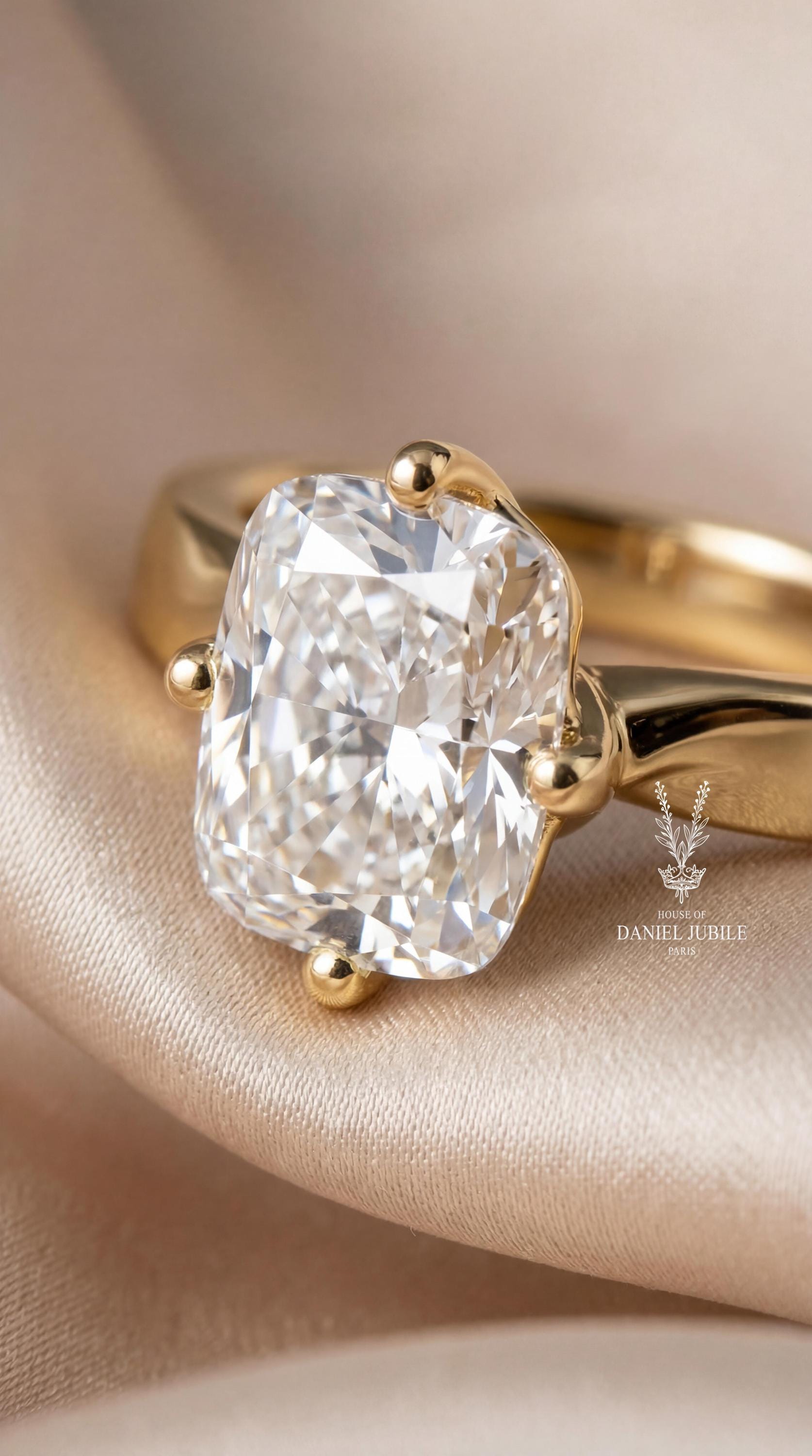 3ct Cushion Cut Lab Diamond Compass Ring - 14k Gold Engagement Gift