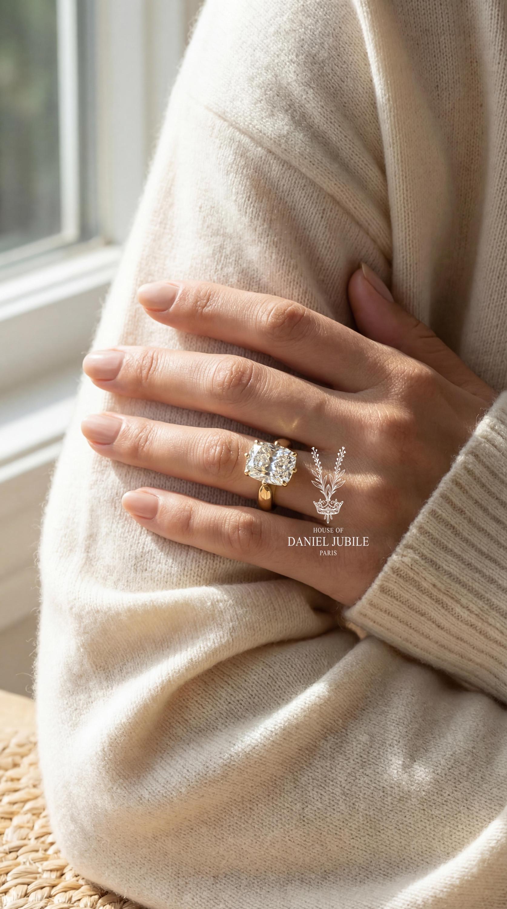 3ct Cushion Cut Lab Diamond Compass Ring - 14k Gold Engagement Gift