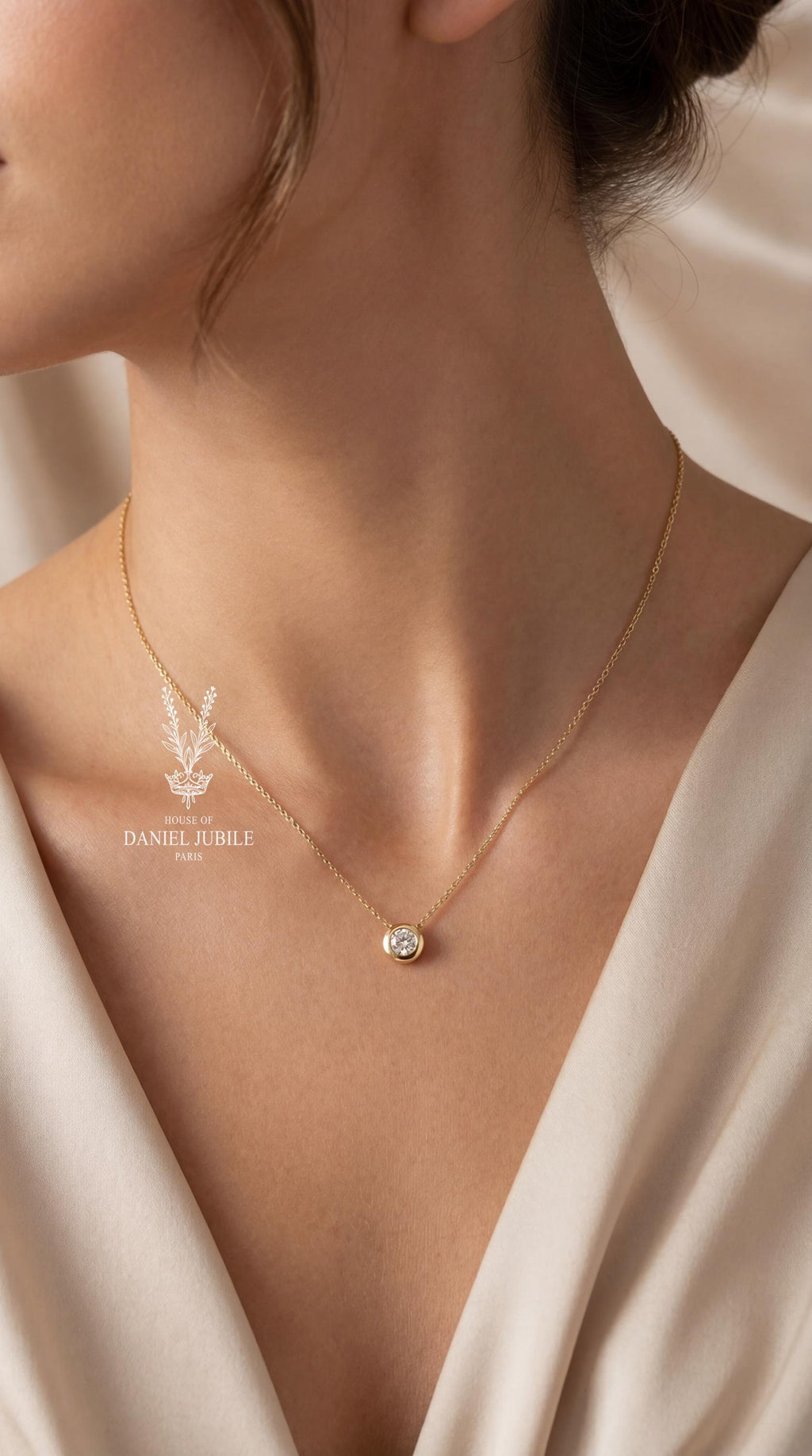 1ct Lab Diamond Bezel Pendant Necklace - 14k Gold Solitaire