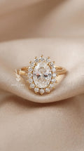 3.60ctw Oval Lab Diamond Sunburst Ring – 14k Gold Art Deco Engagement Gift