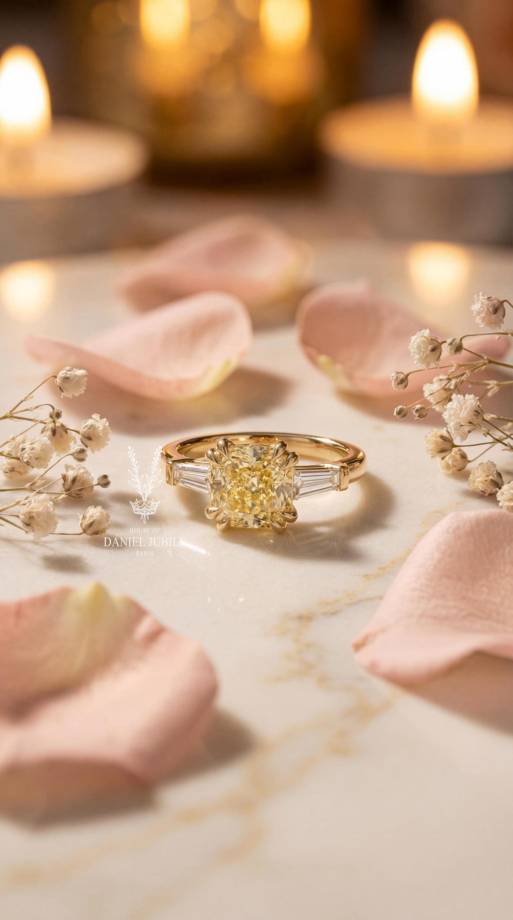 2.60ctw Fancy Yellow Cushion Cut Lab Diamond Ring – 14k Gold Art Deco Engagement Ring